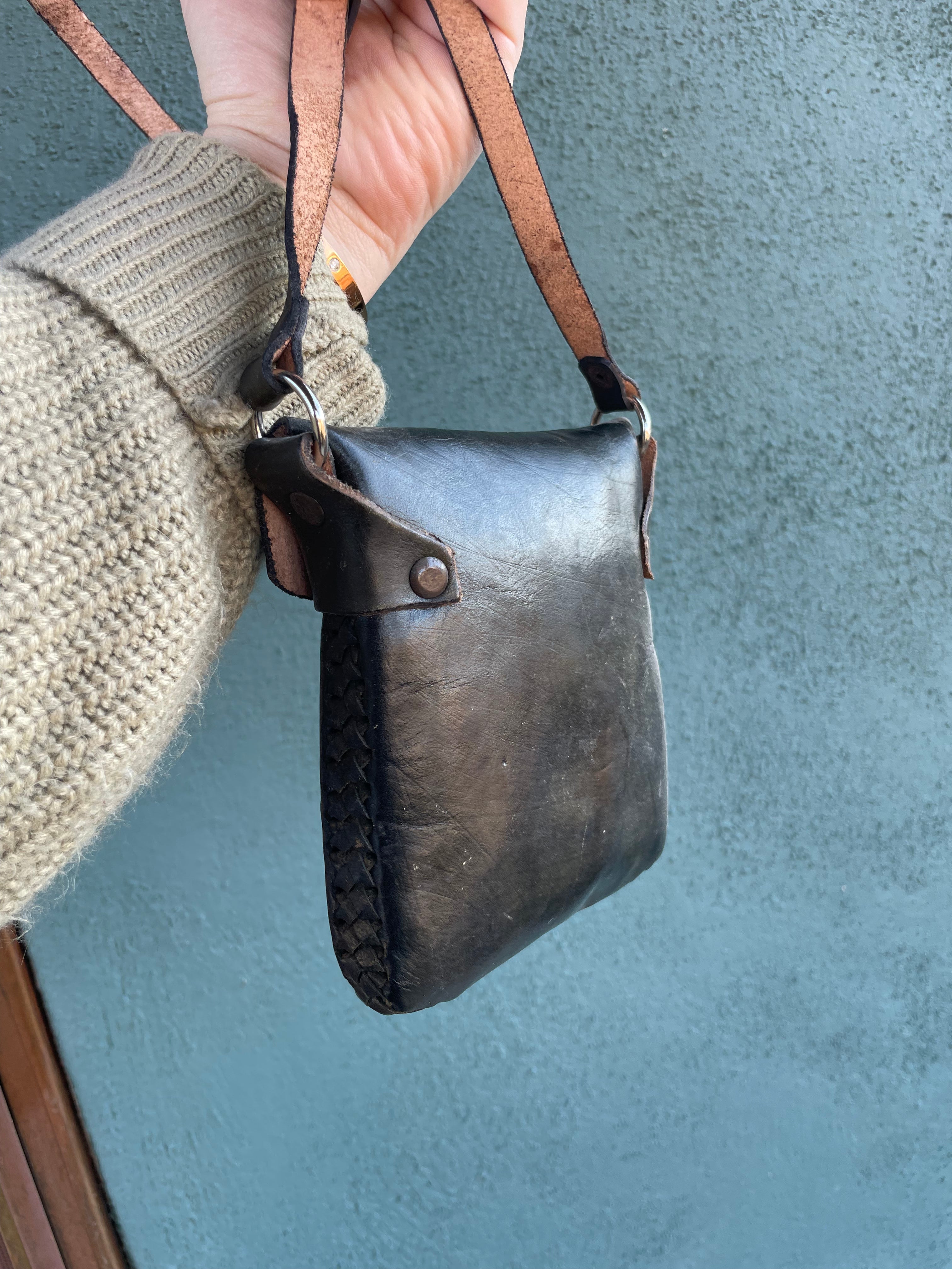 Handmade Leather Crossbody Black Purse