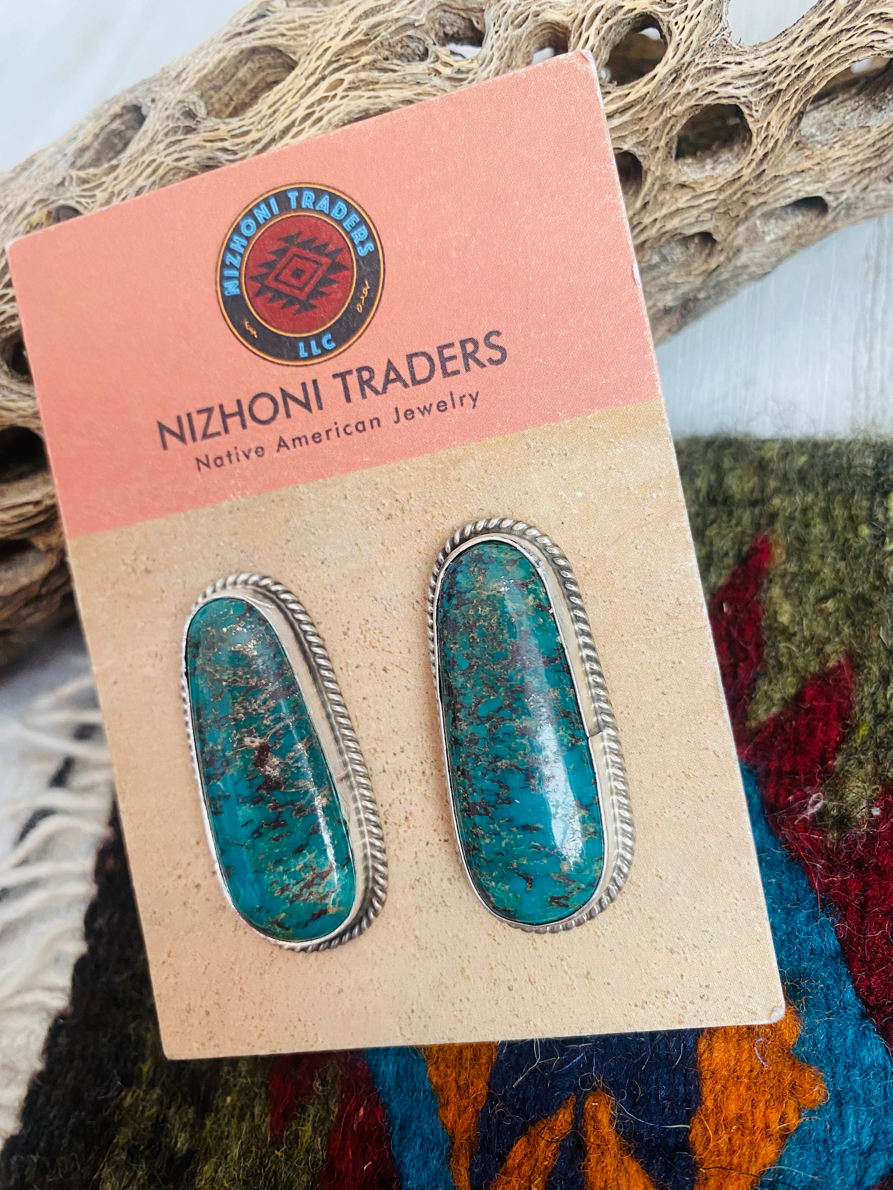 Navajo Sterling Silver & Royston Turquoise Stud Earrings