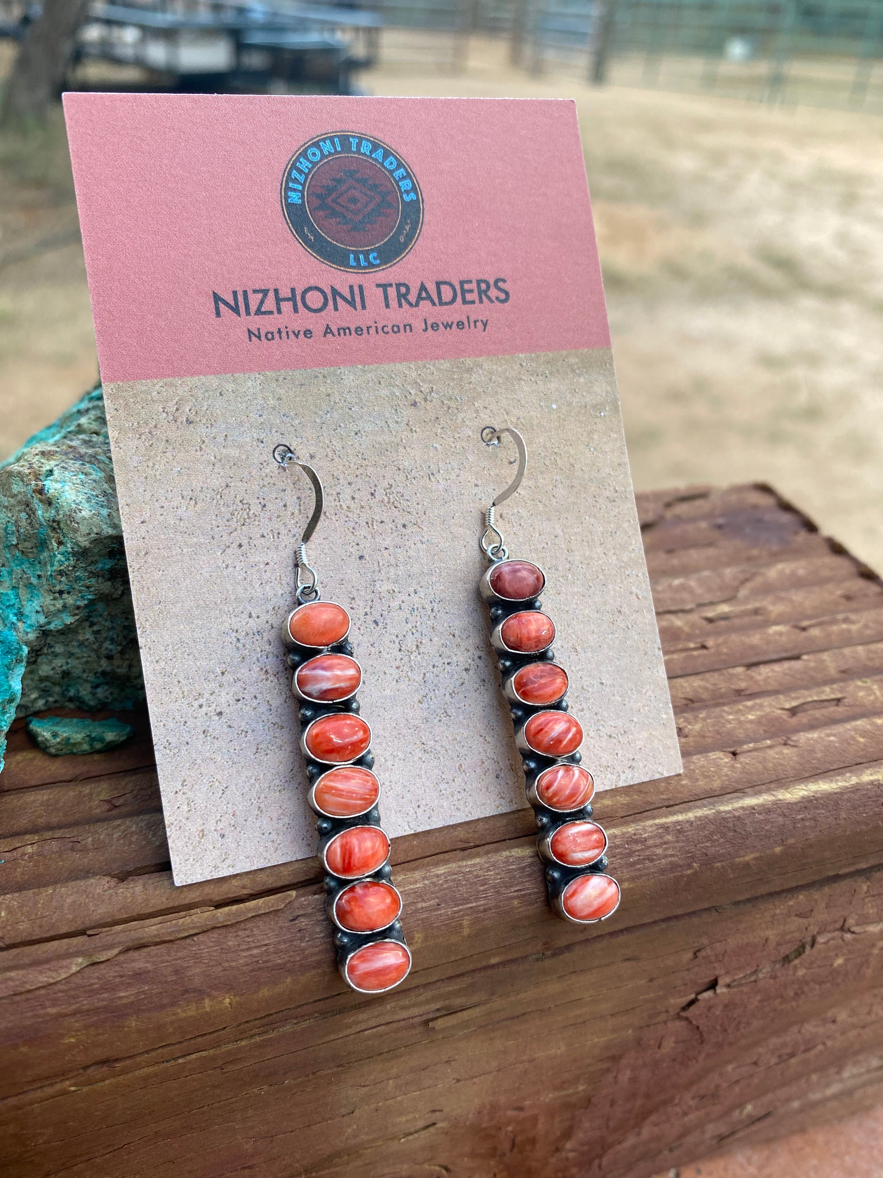 Orange Spiny & Sterling Silver Navajo Dangles