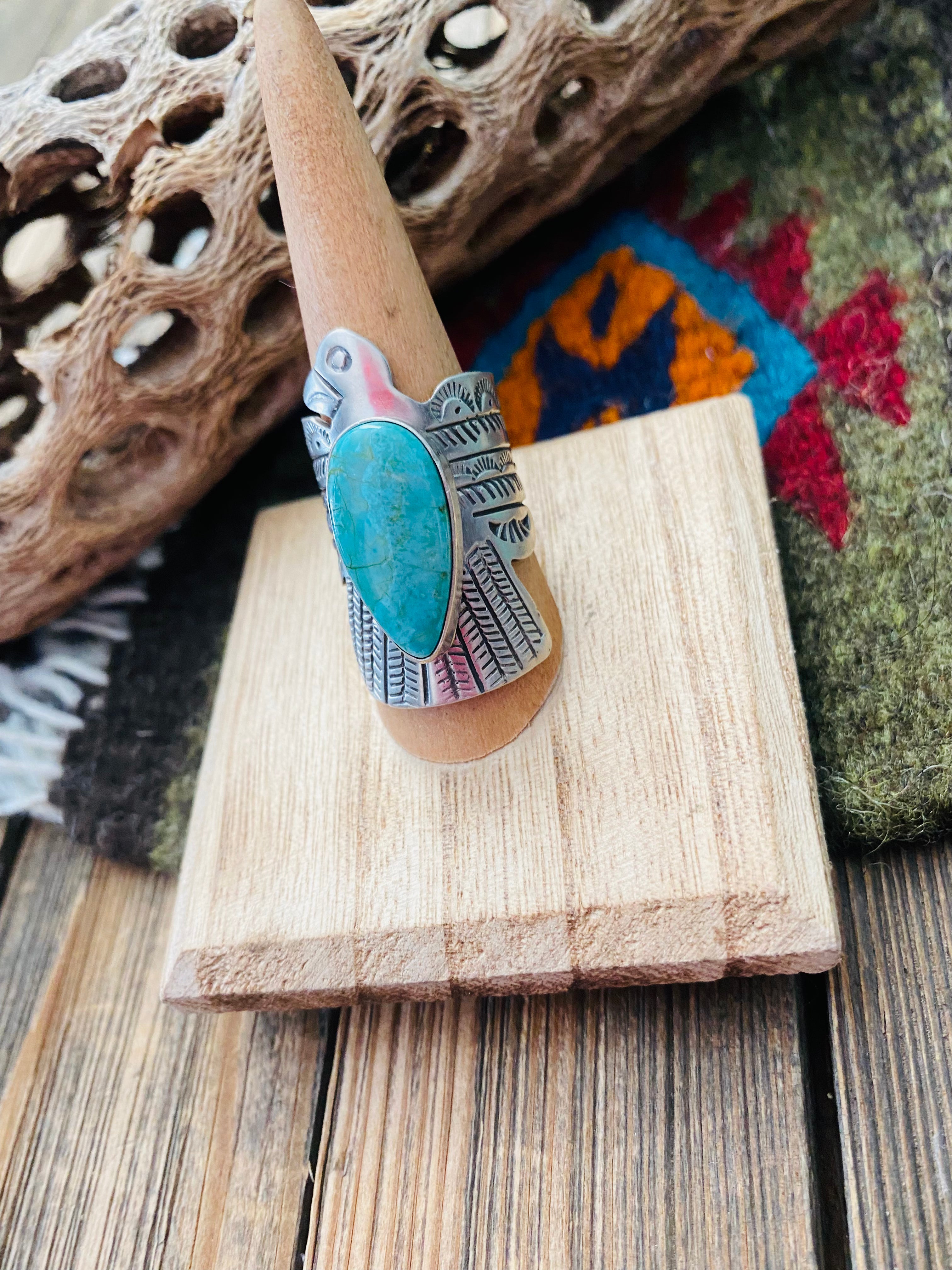 Navajo Sterling Silver & Turquoise Thunderbird Ring