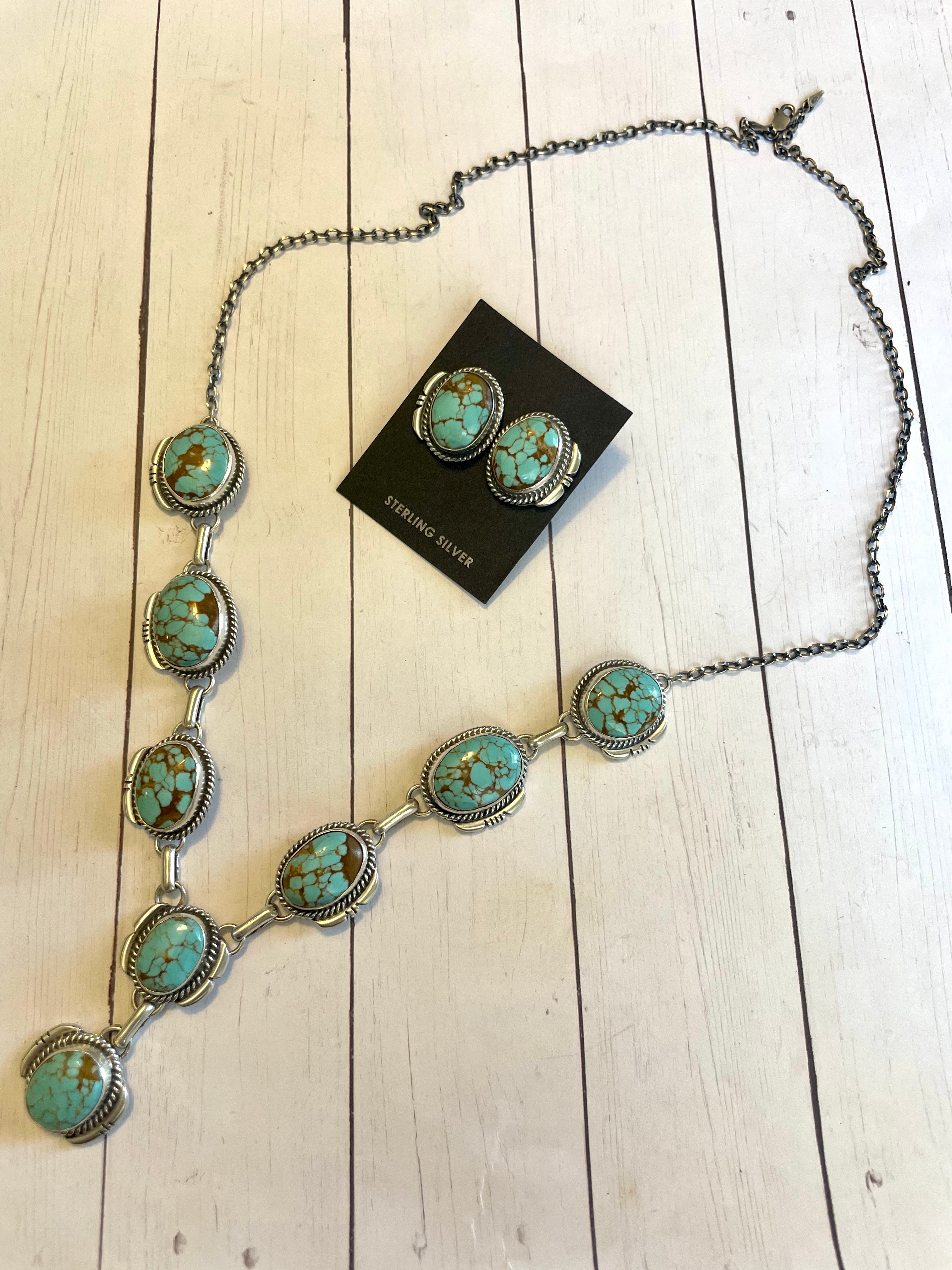 Navajo Sterling Silver & Royston Turquoise Lariat Necklace Set