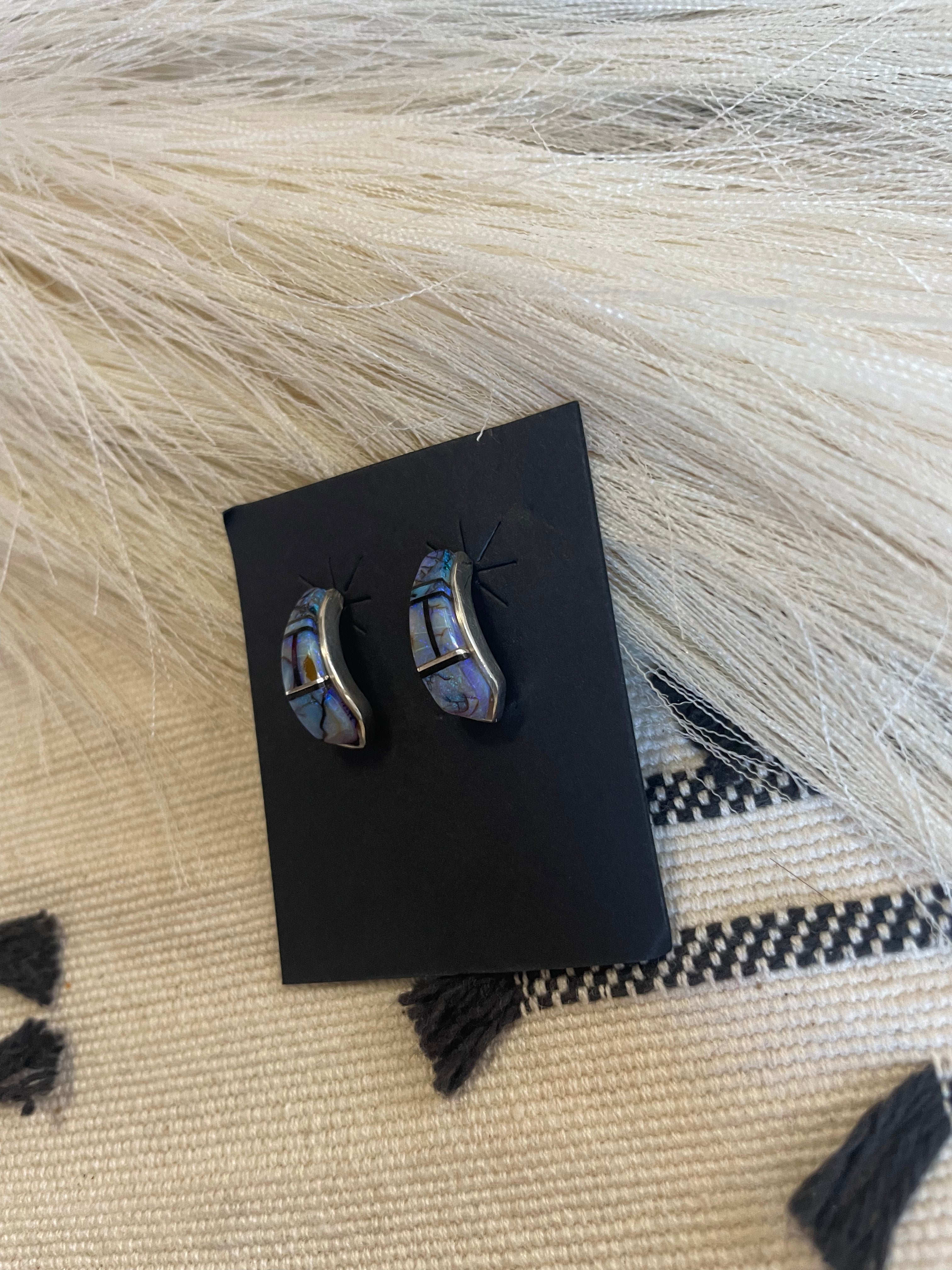 Navajo Blue Opal Inlay & Sterling Silver Earrings