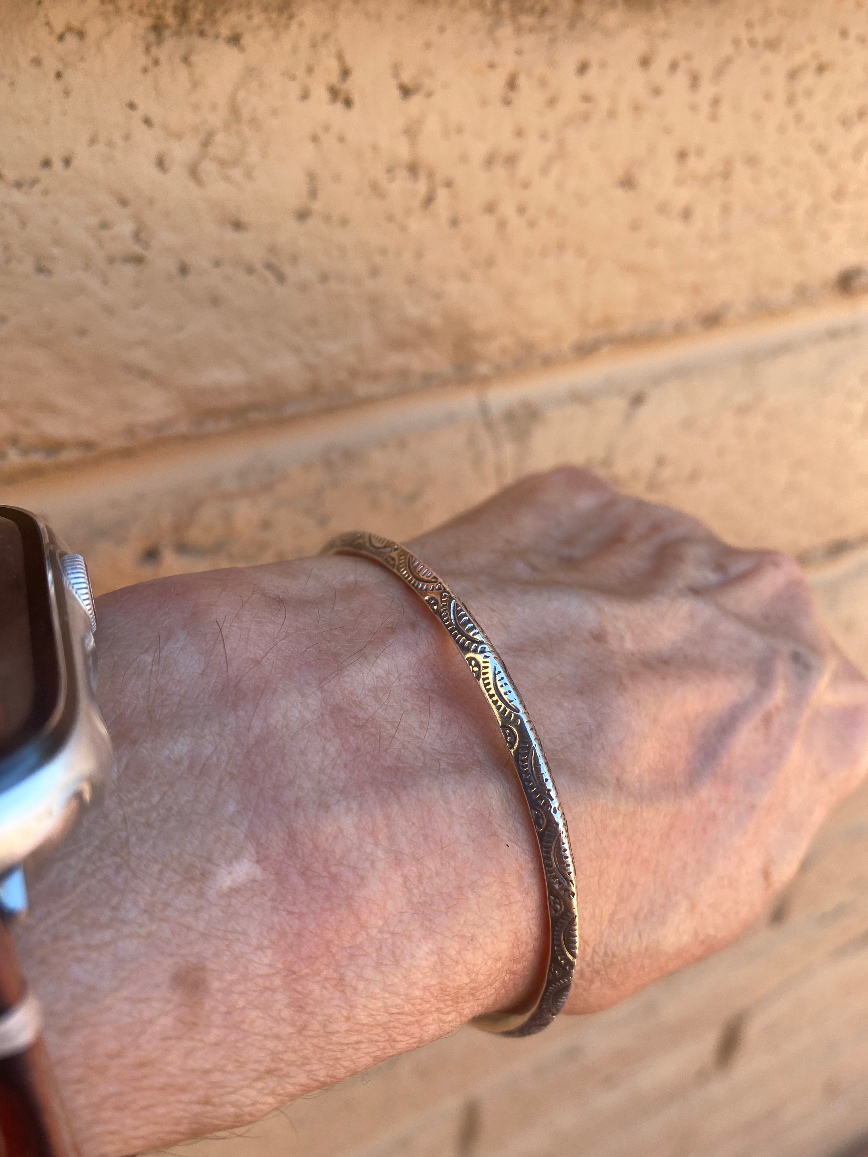 Handmade Sterling Silver Hand Stamped Dome Stacker Cuff