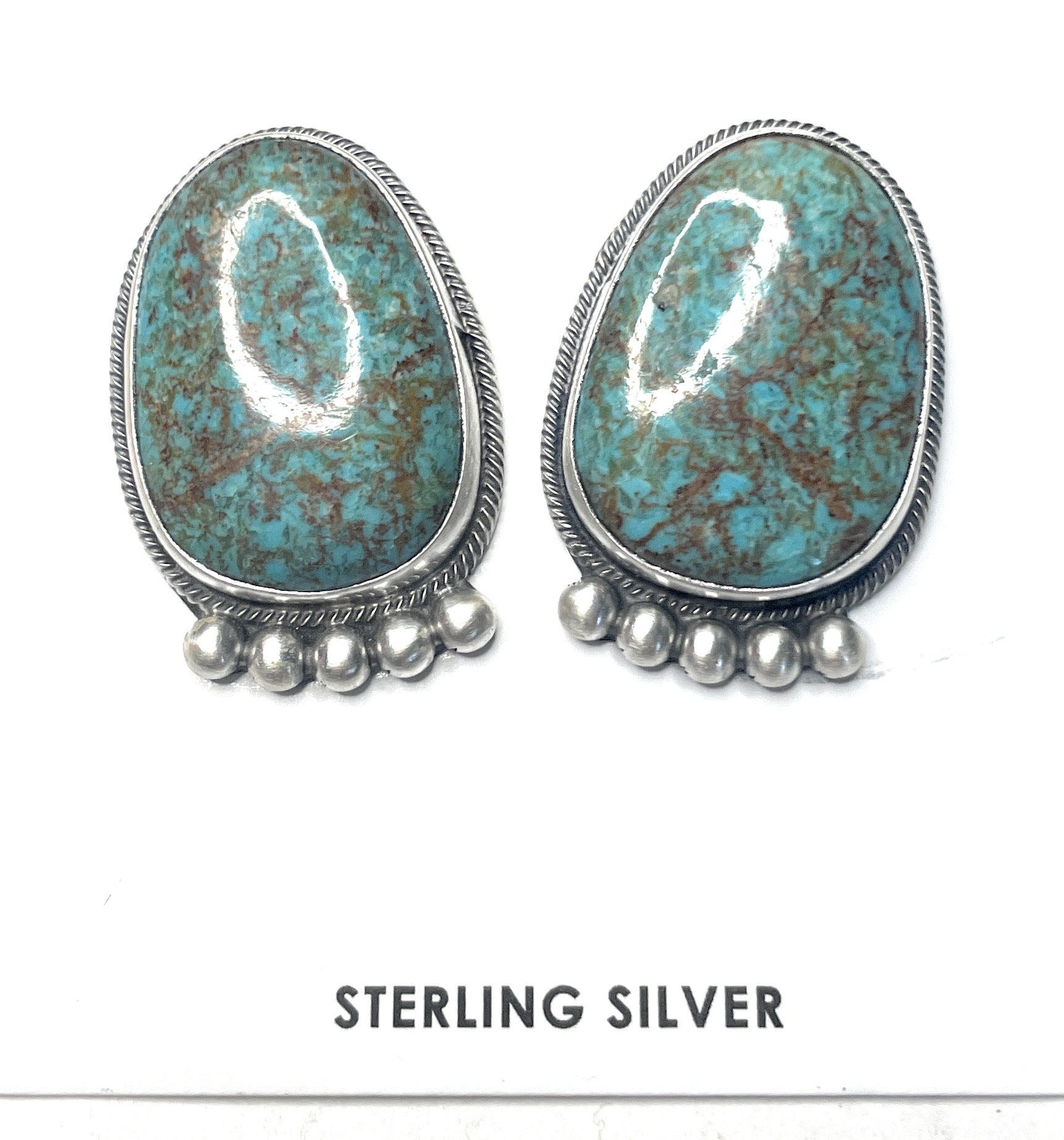 Navajo Turquoise And Sterling Silver Post Earrings Signed