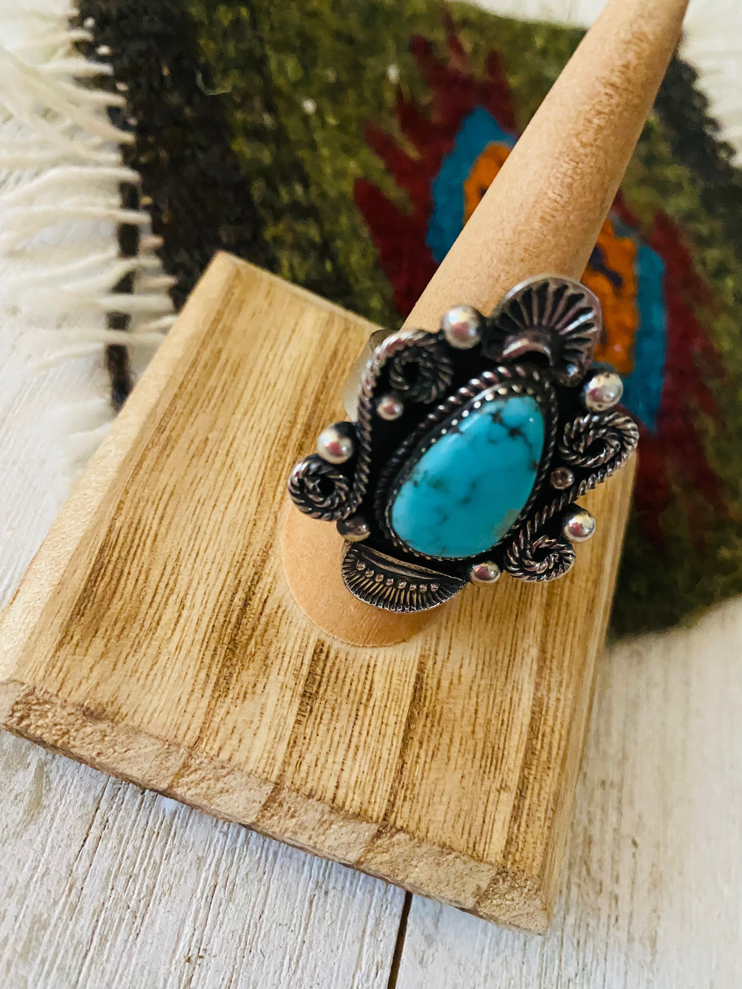 Navajo Kingman Turquoise & Sterling Silver Adjustable Ring