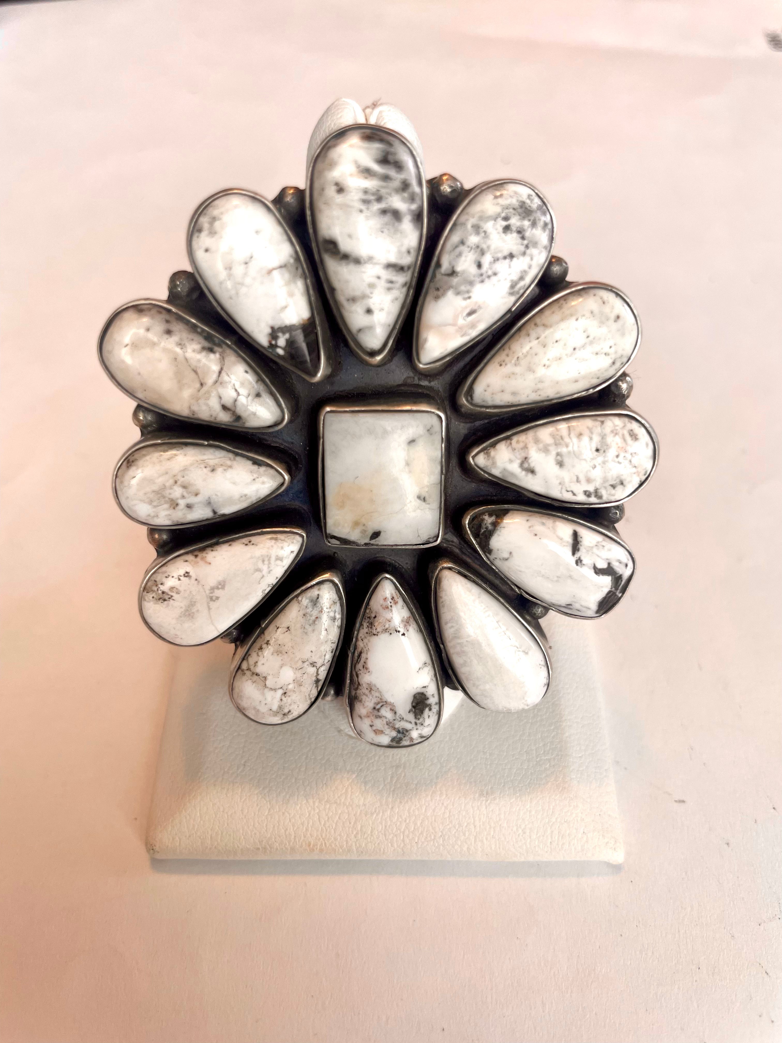 Navajo Sterling Silver & White Buffalo Cluster Adjustable Ring