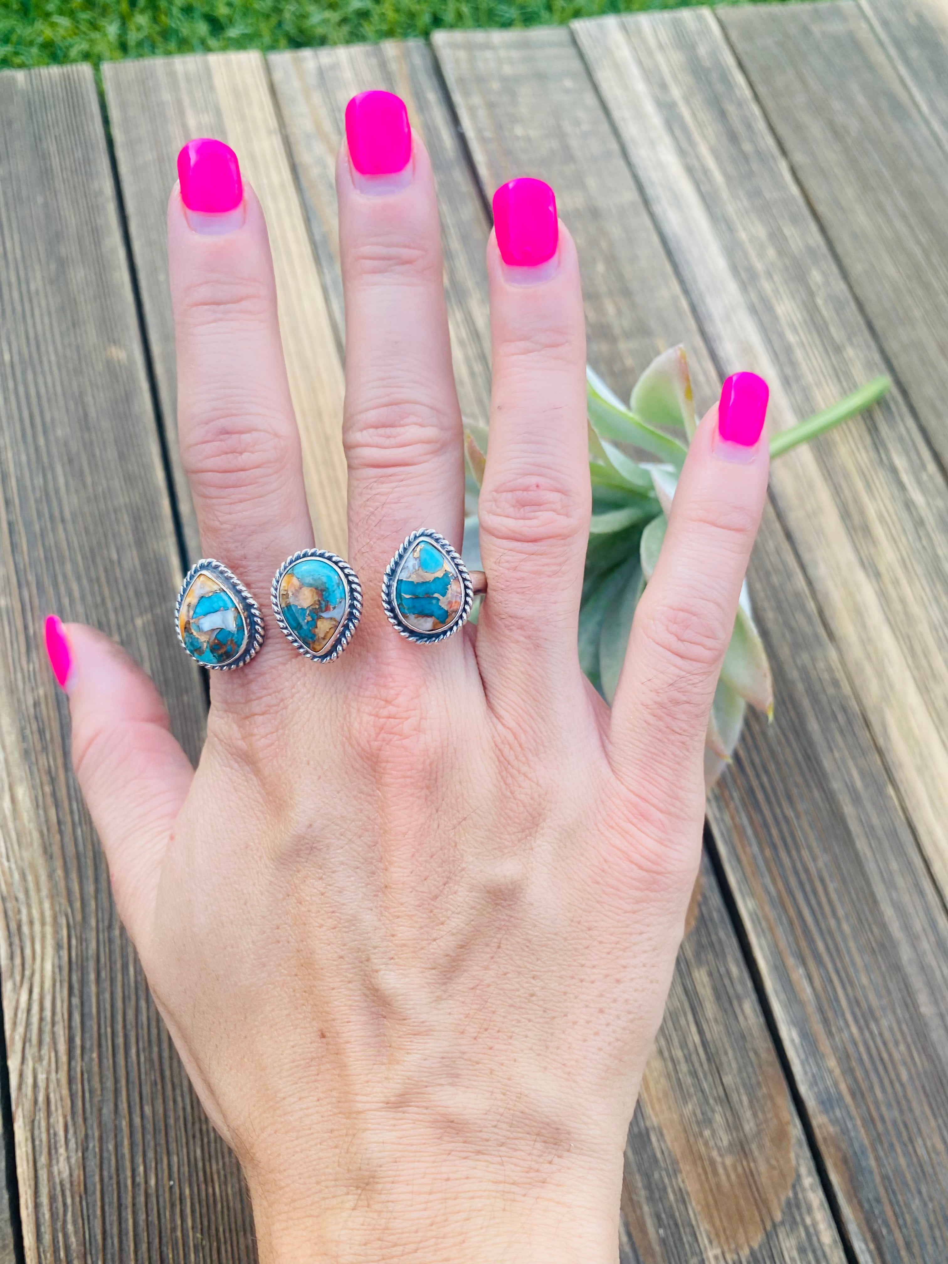 Navajo Multi Stone Spice & Sterling Silver Adjustable Ring