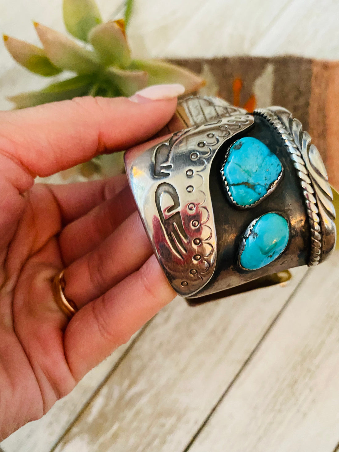 Old Pawn Vintage Navajo Turquoise & Sterling Silver Watch Cuff