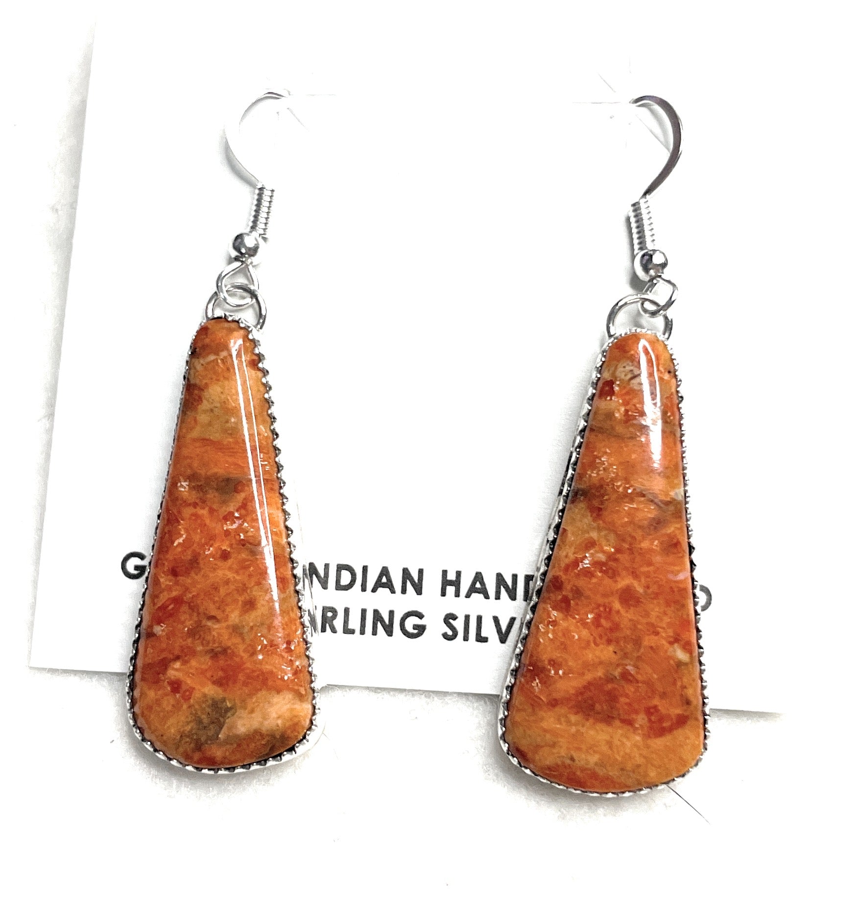 Navajo Apple Coral And Sterling Silver Dangle Earrings