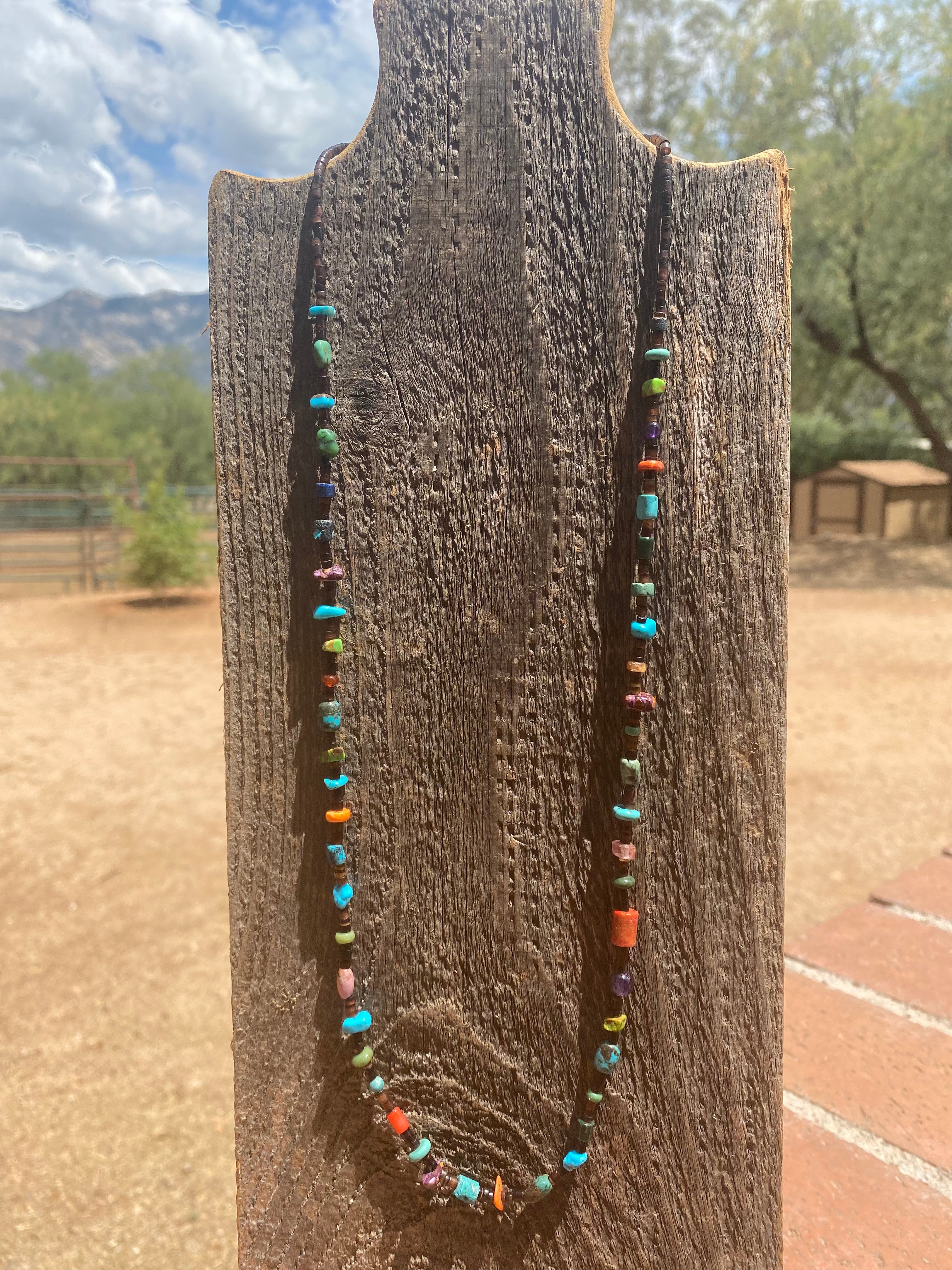 Navajo Multi Stone & Heishi Beaded 26 Inch Necklace