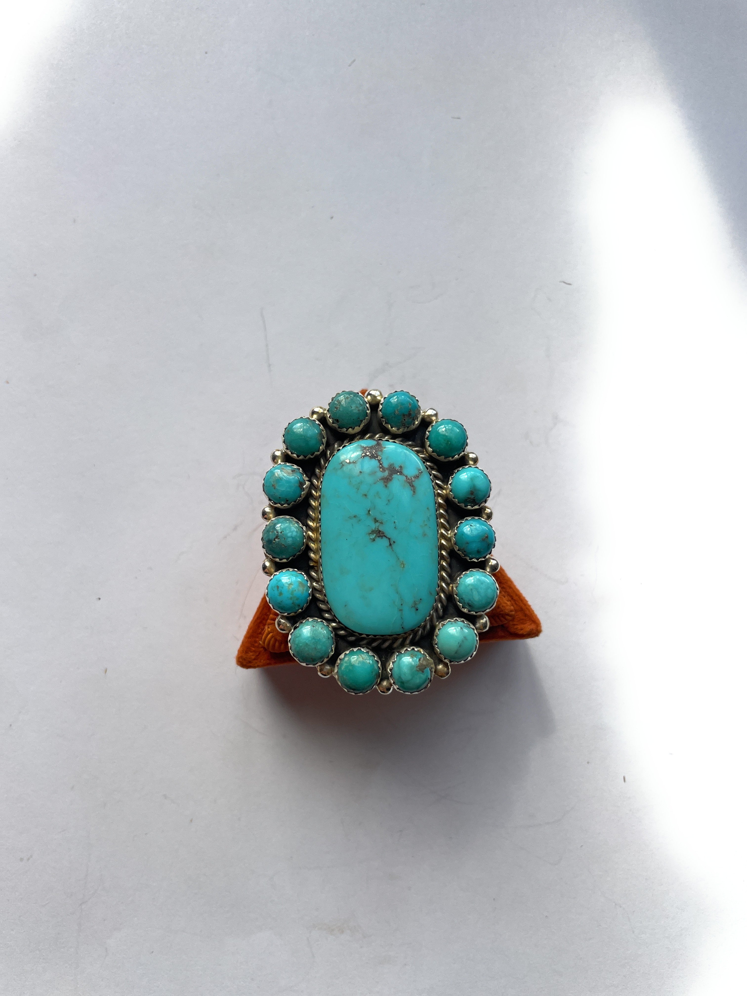 Navajo Turquoise & Sterling Silver Ring Size 7 Signed Robert Shakey