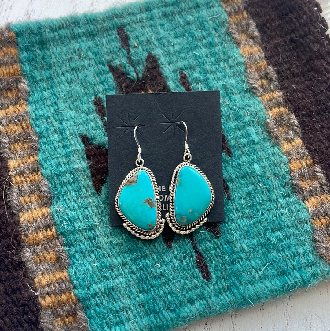 Beautiful Navajo Sterling Silver Turquoise Dangle Earrings Signed