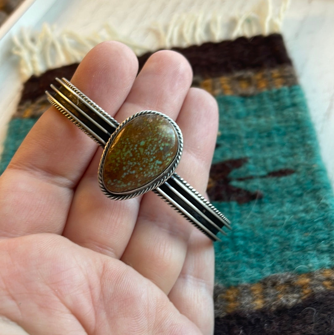 Navajo Turquoise And Sterling Silver Cuff Bracelet Signed