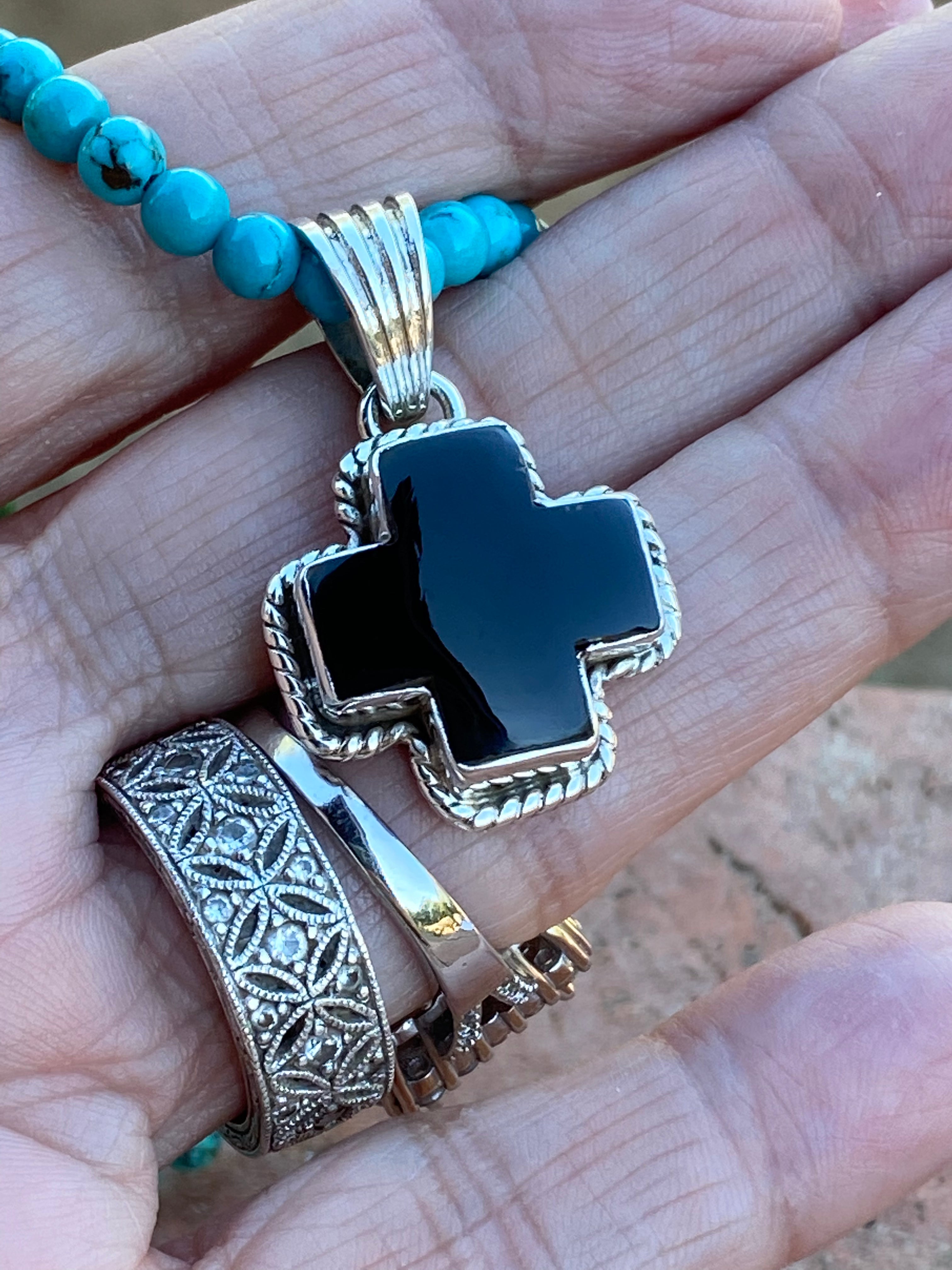 Handmade Onyx & Sterling Silver Cross Pendant