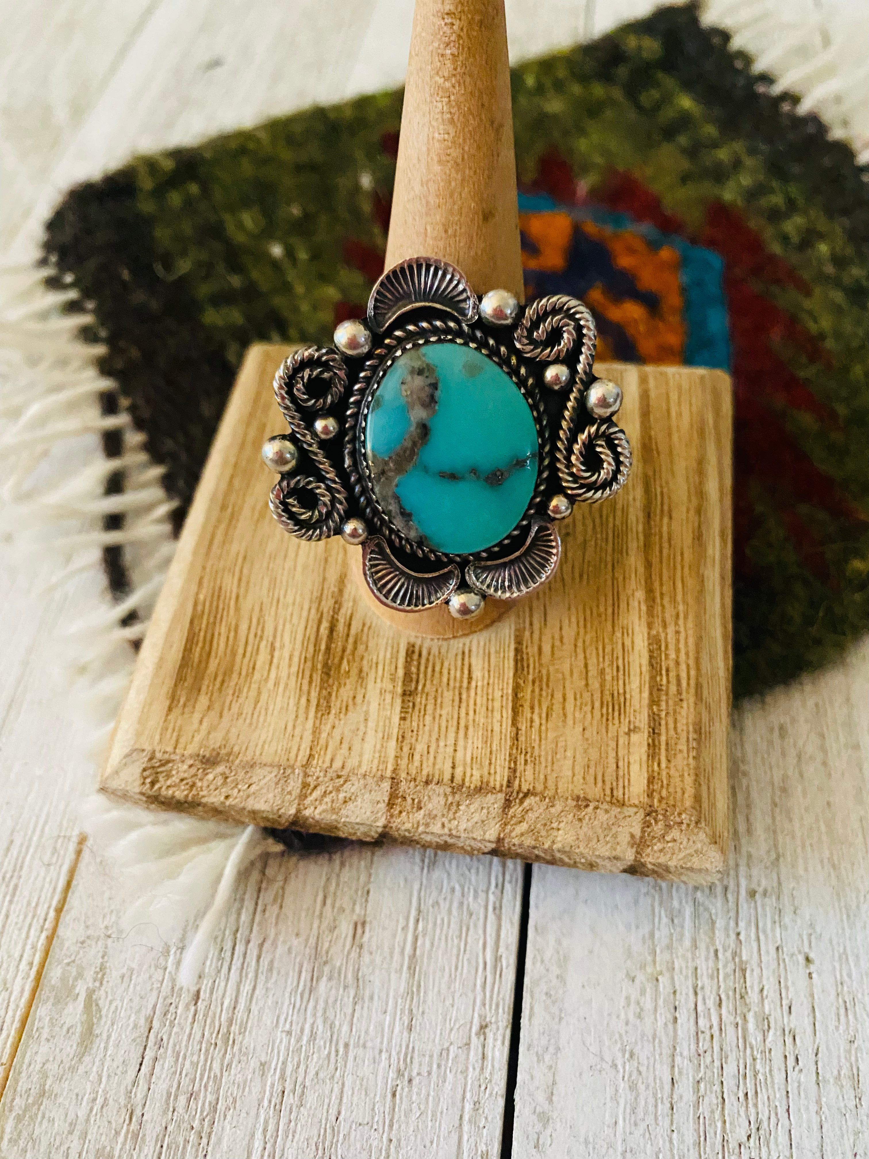 Navajo Kingman Turquoise & Sterling Silver Adjustable Ring