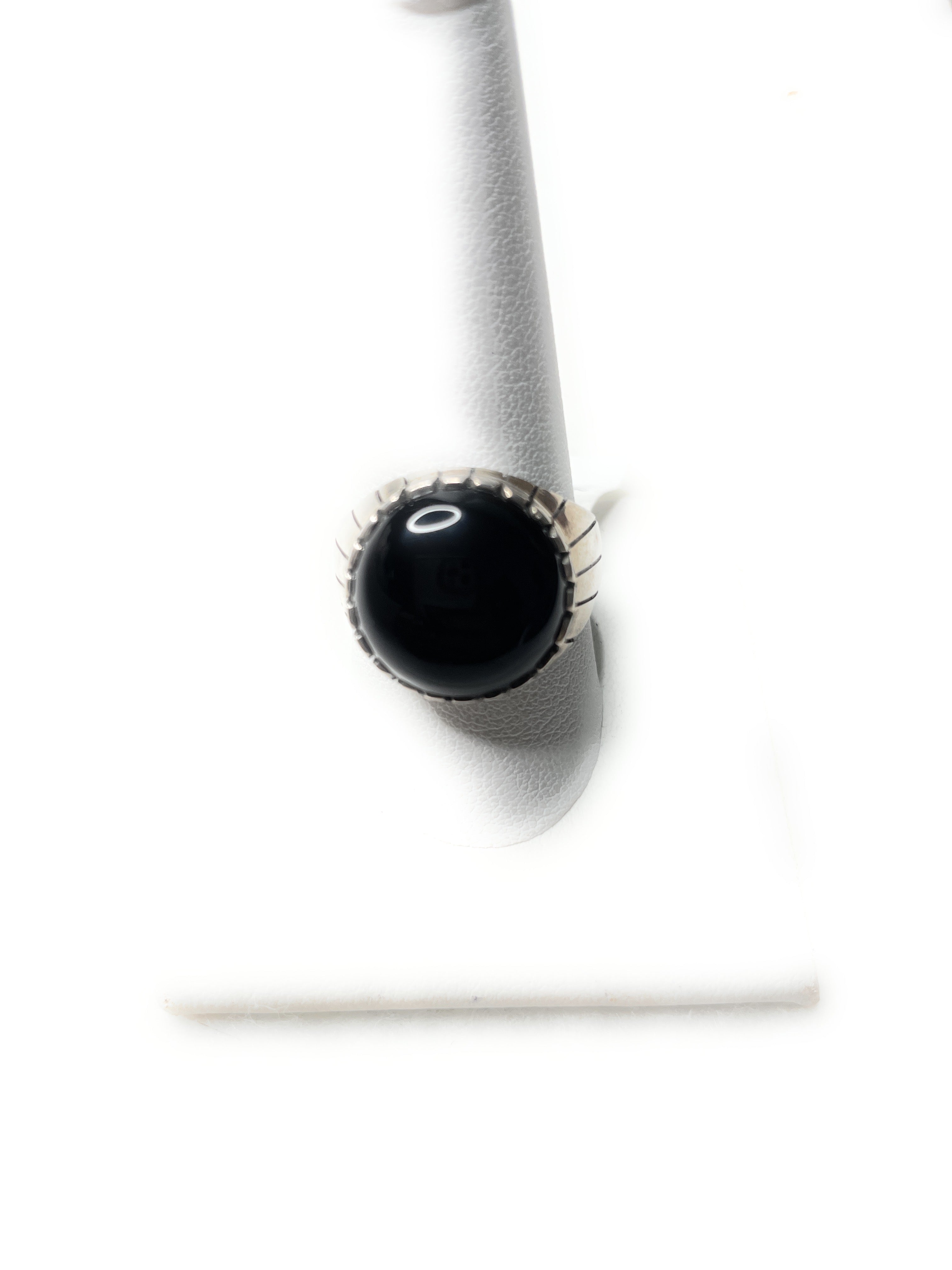 Navajo Ray Jack Sterling Silver Black Onyx Round Ring Size 10