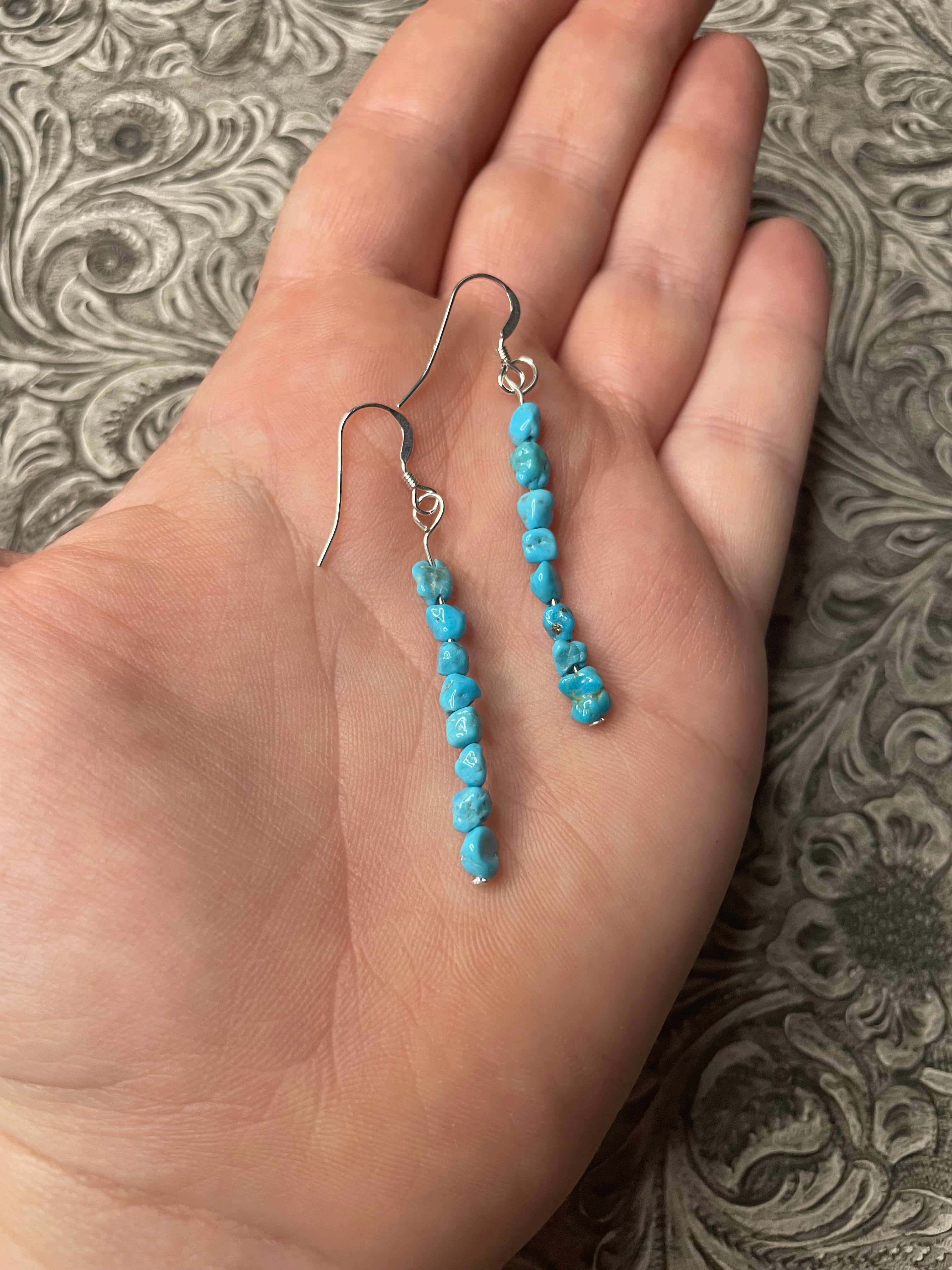 Navajo Sterling Silver & Turquoise Beaded Dangle Earrings