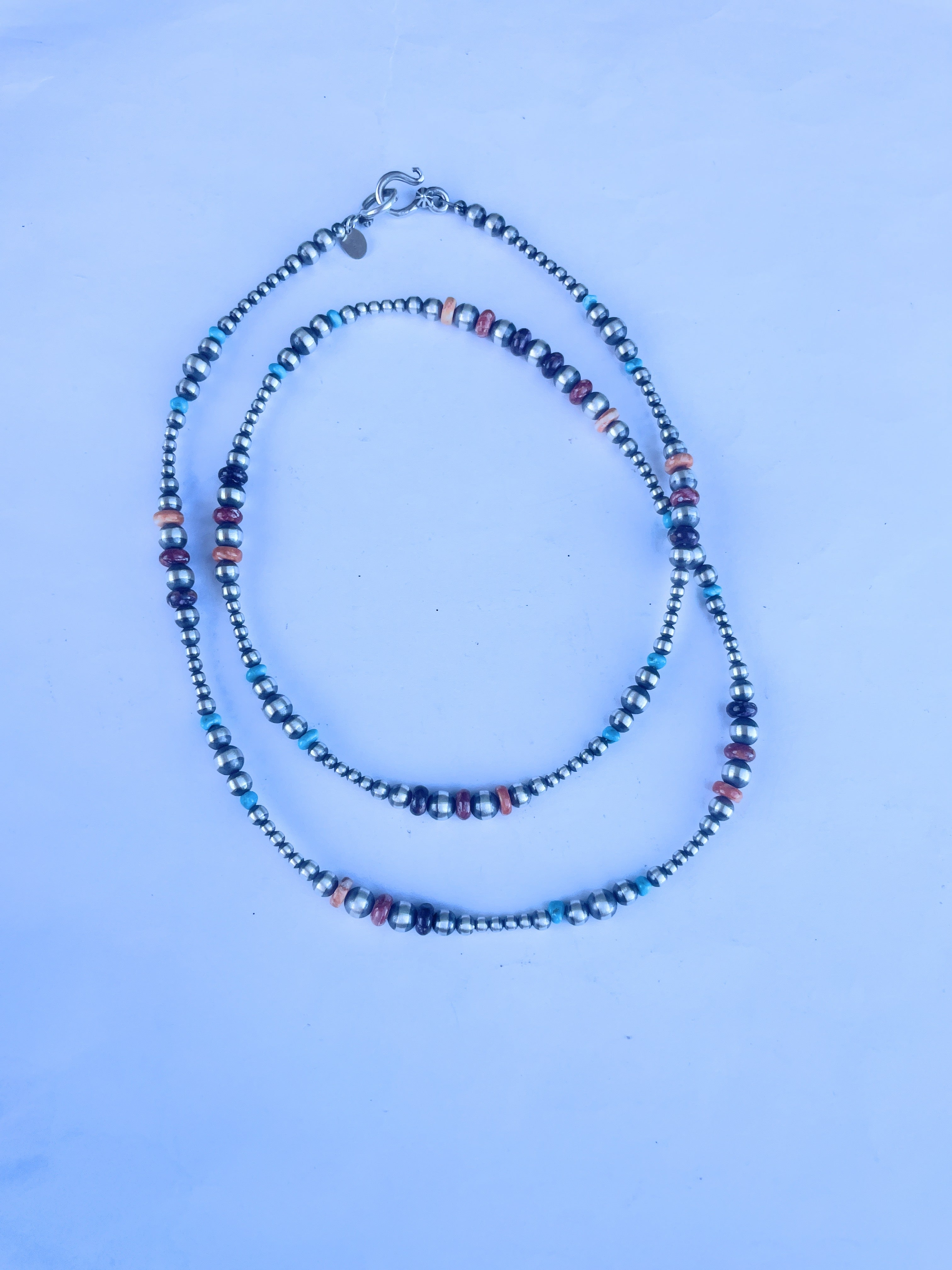 Navajo Multi Stone And Sterling Silver Beaded Necklace 30INCH