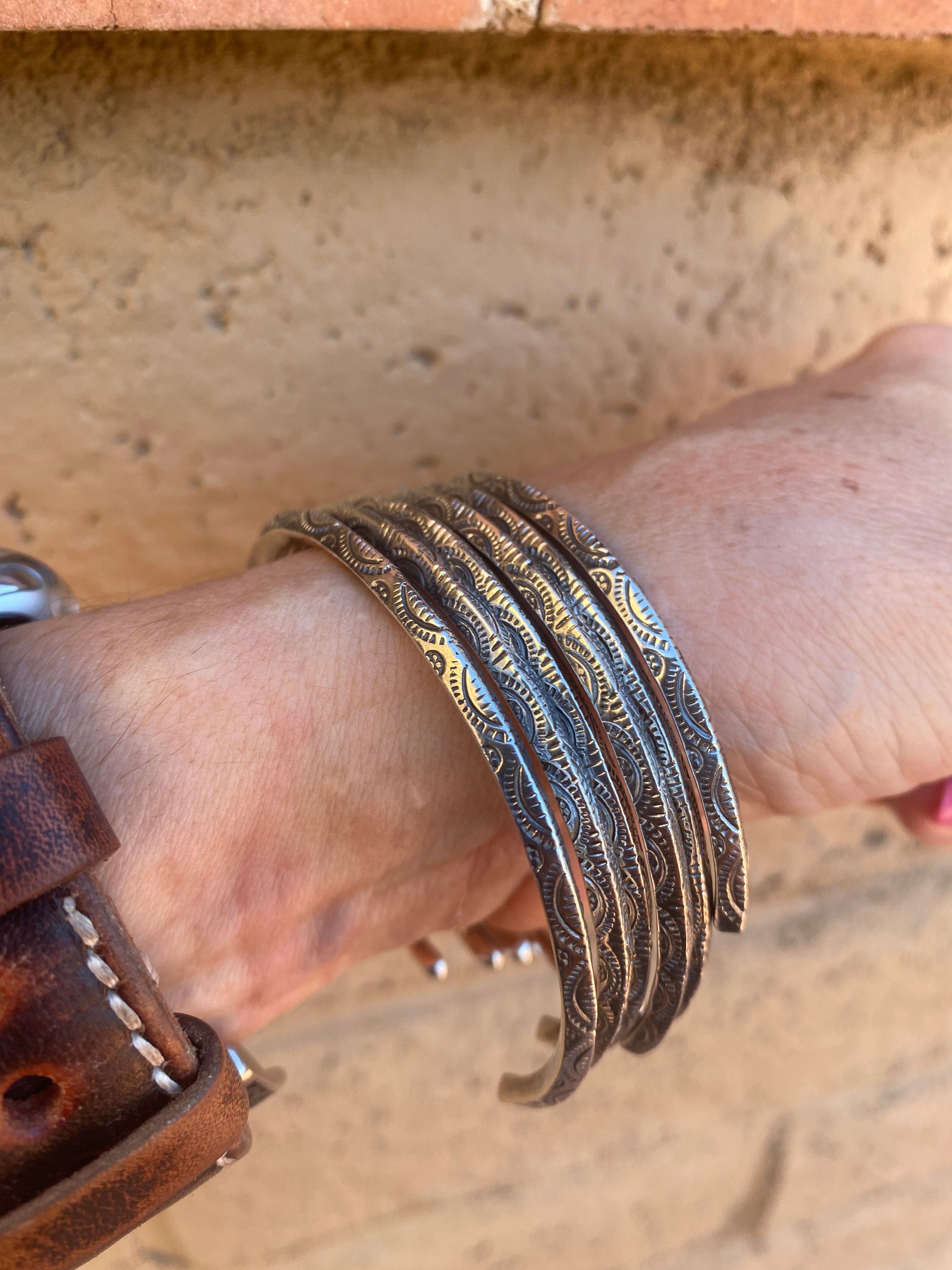 Handmade Sterling Silver Hand Stamped Dome Stacker Cuff