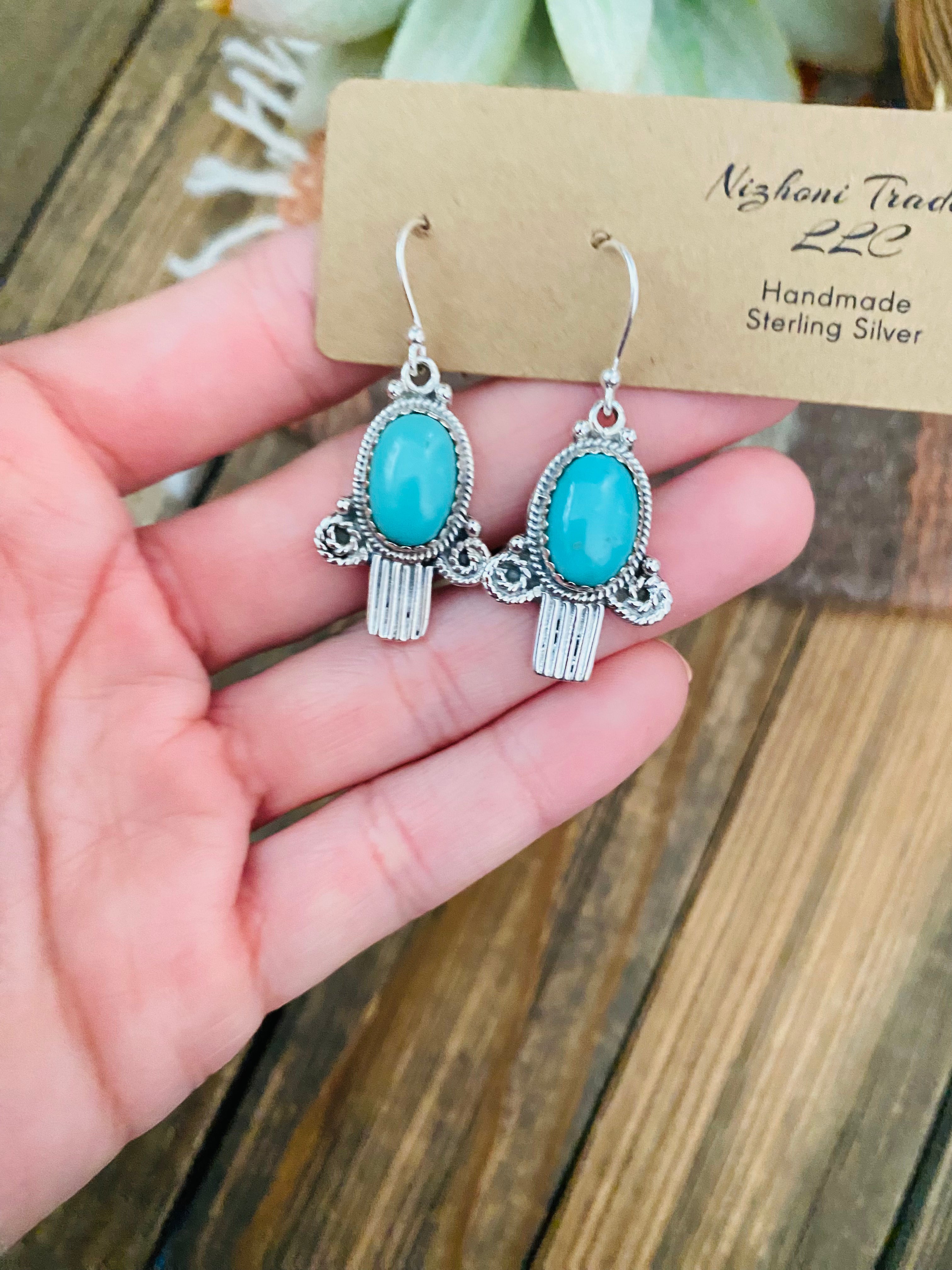 Handmade Turquoise & Sterling Silver Dangle Earrings