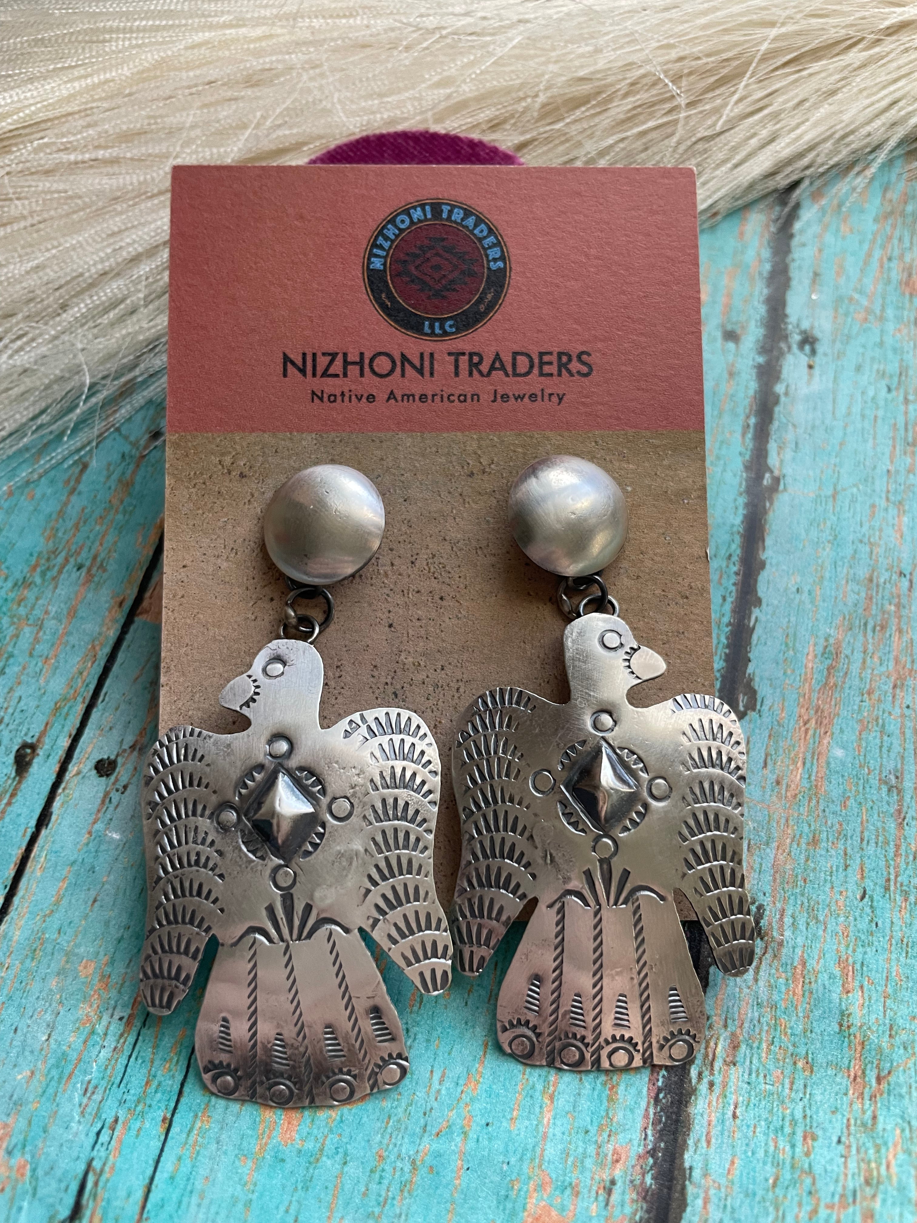 Navajo Sterling Silver Thunderbird Dangle Earrings By Tim Yazzie