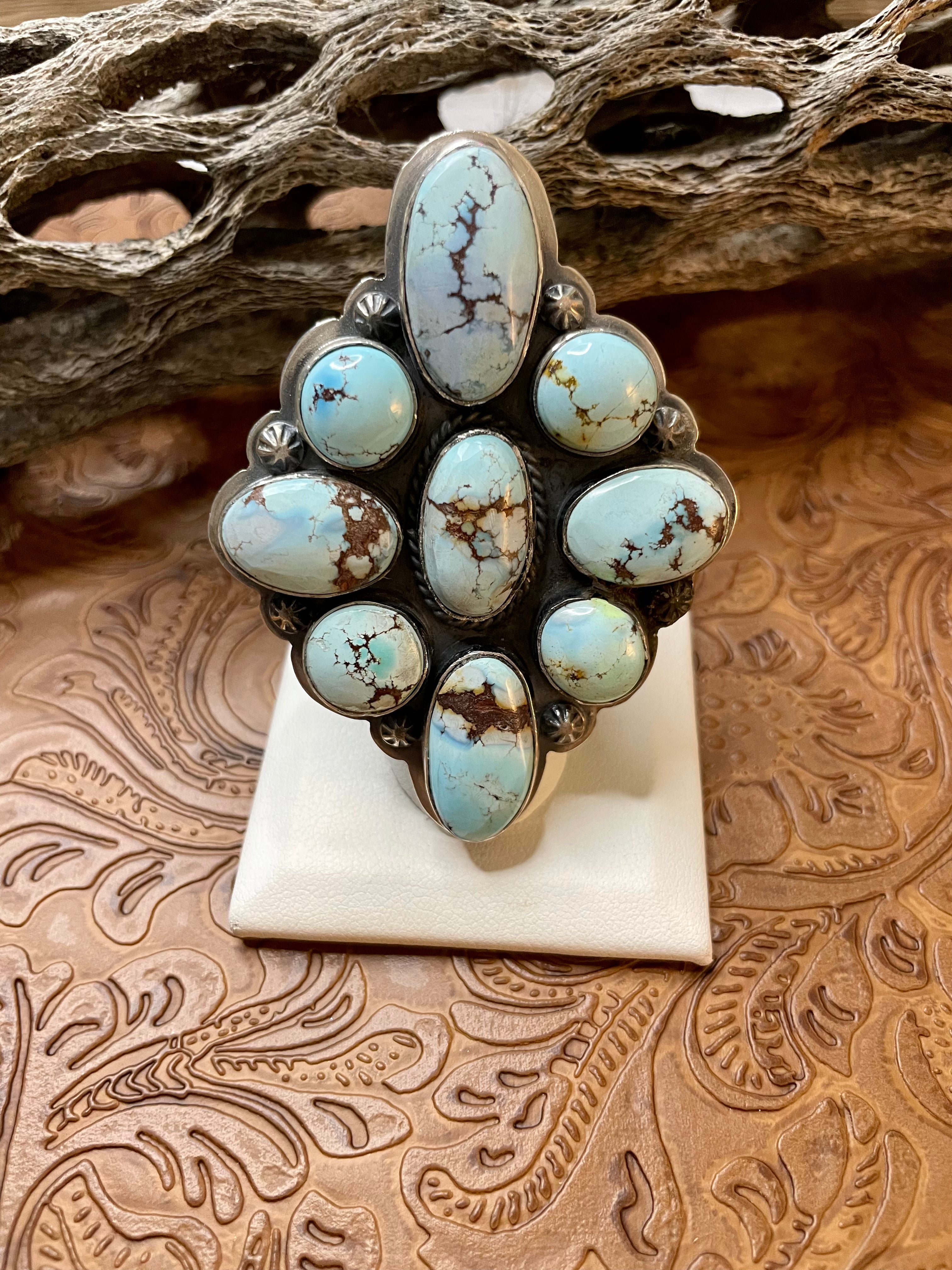 Navajo Golden Hills Turquoise And Sterling Silver Adjustable Ring by Tim Vandever