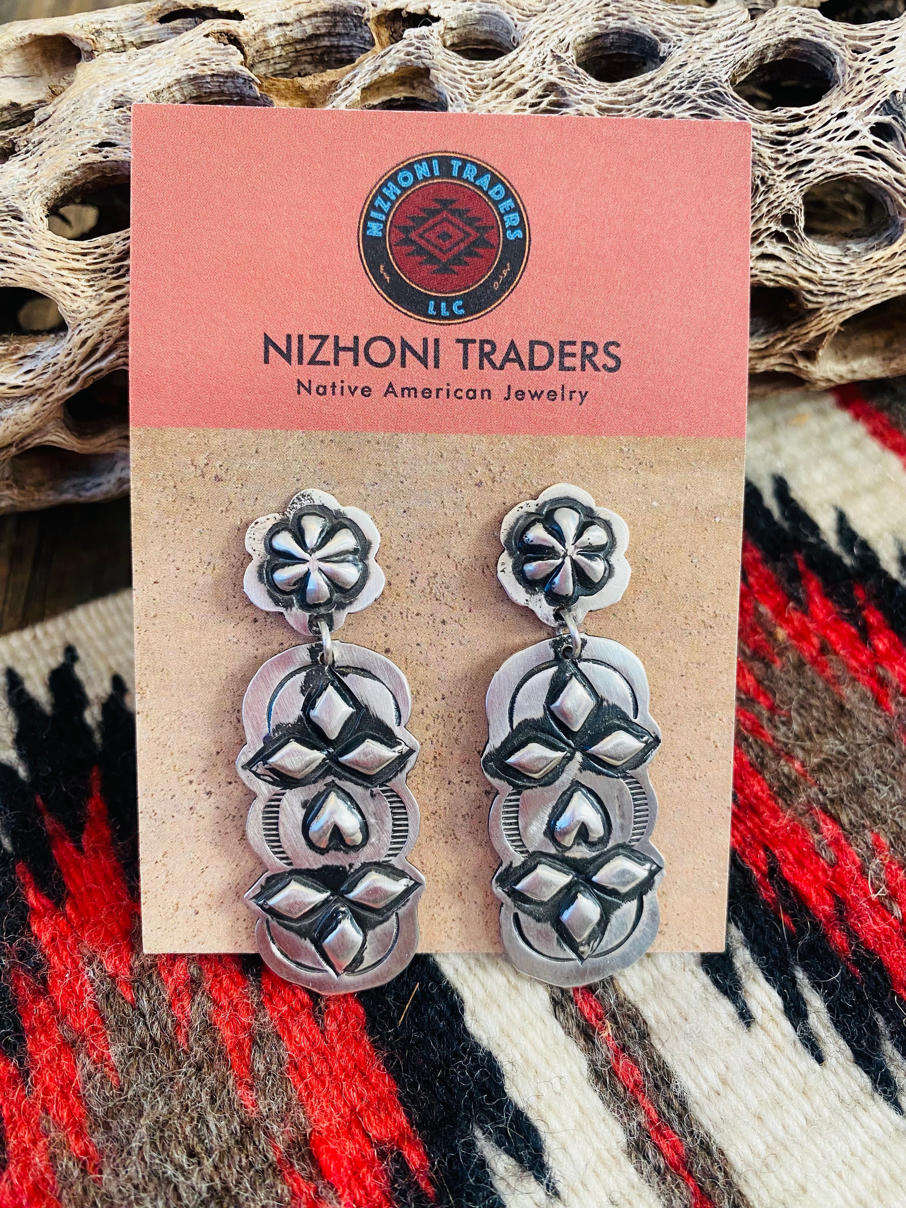 Navajo Sterling Silver Concho Dangle Earrings By Leander Tahe