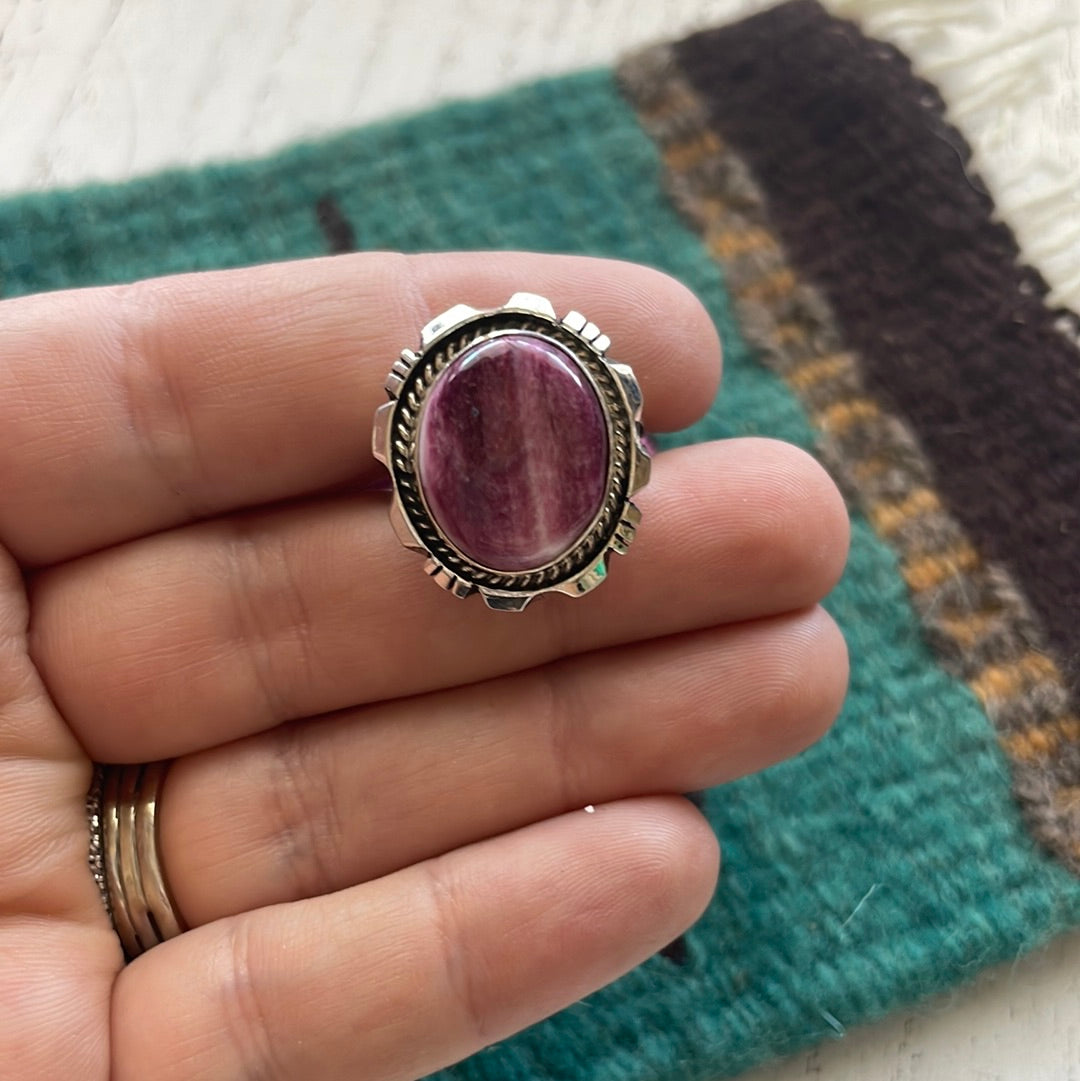 Navajo Purple Spiny and Sterling Silver Ring Signed