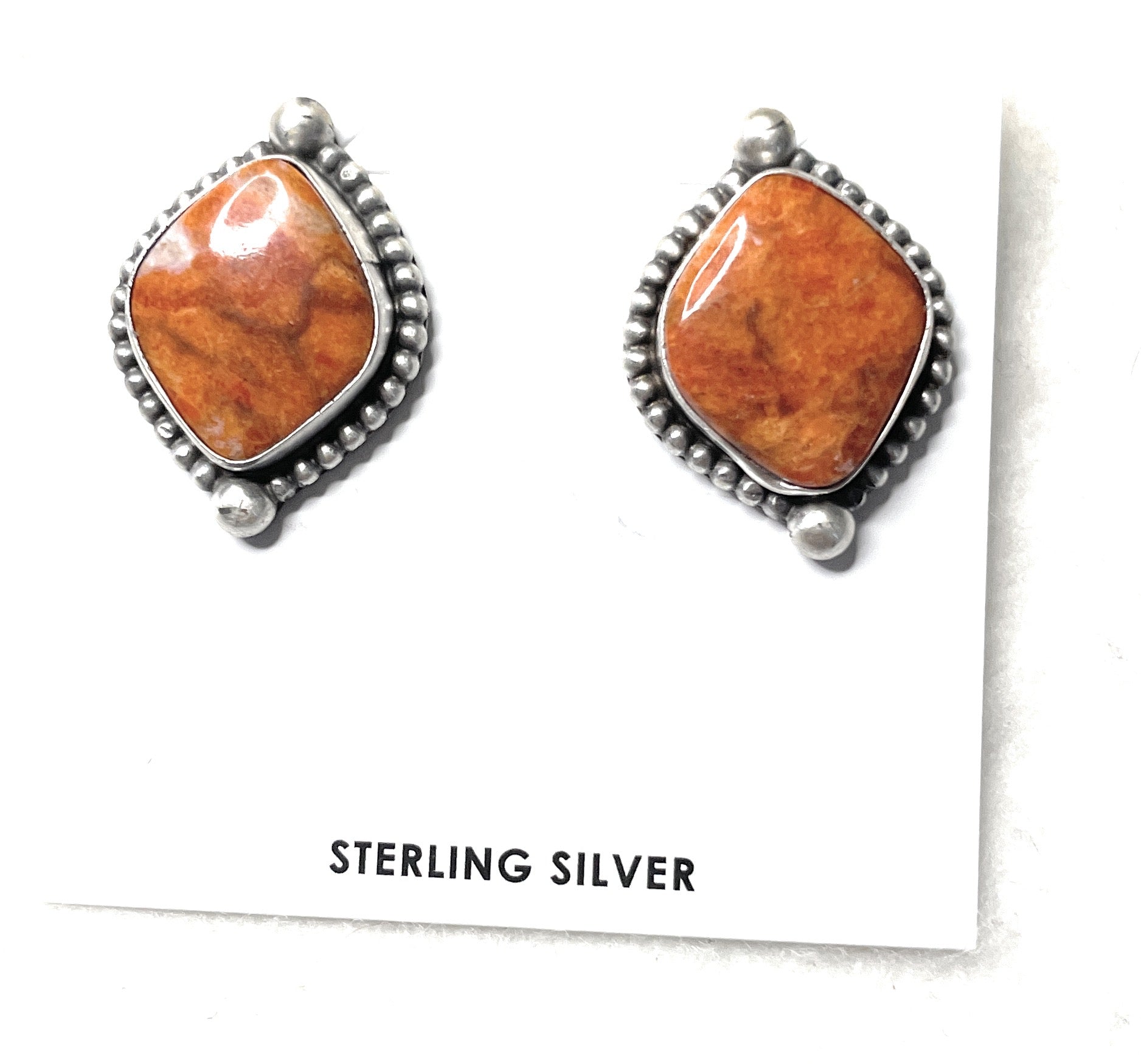 Navajo Apple Coral And Sterling Silver Post Earrings Signed