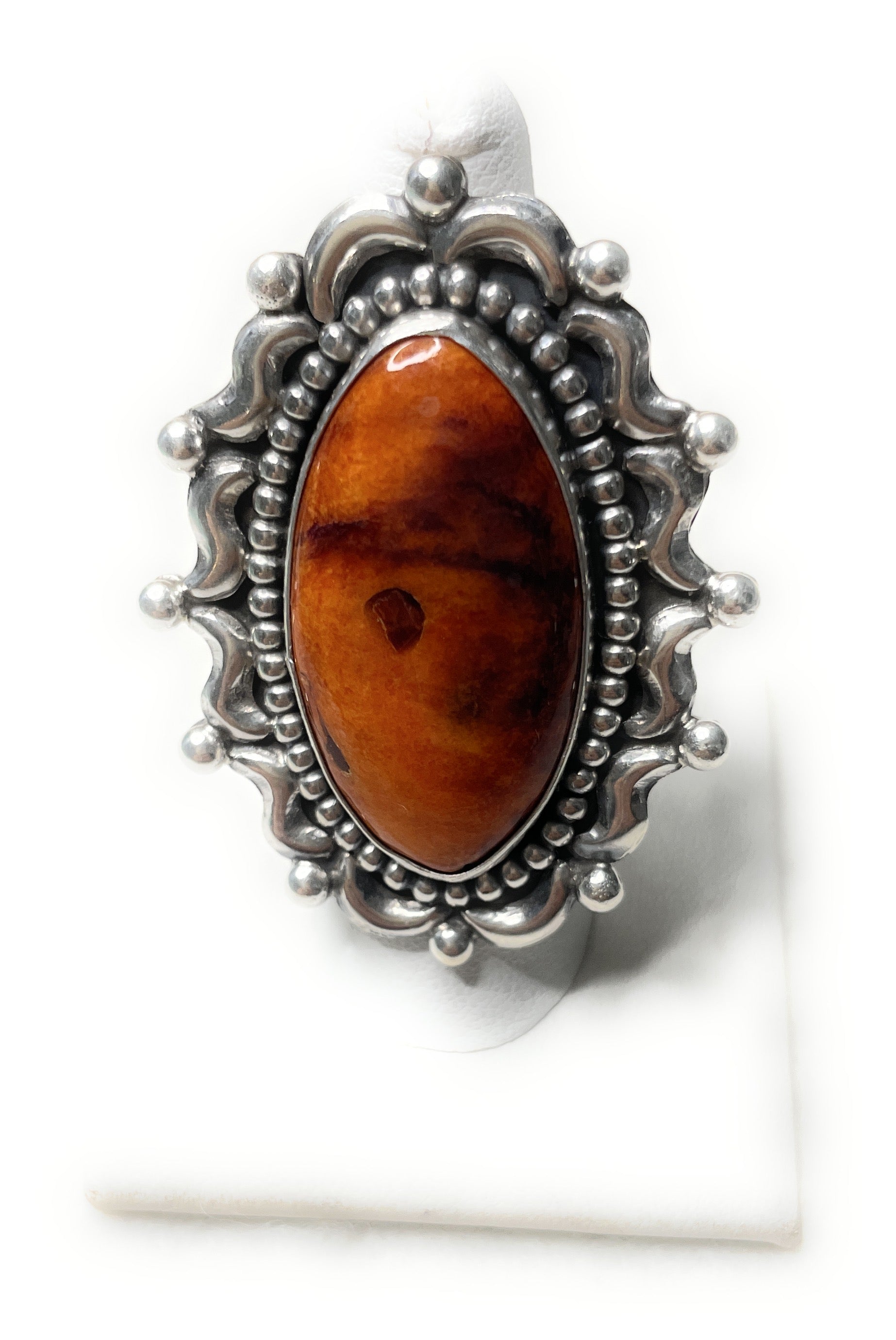 Navajo Orange Spiny Sterling Silver Adjustable Ring Signed