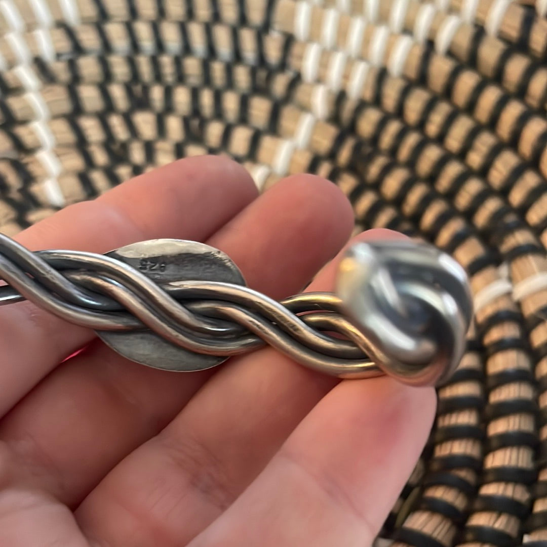 Navajo Sterling Silver And Rhodochrosite Cuff Bracelet