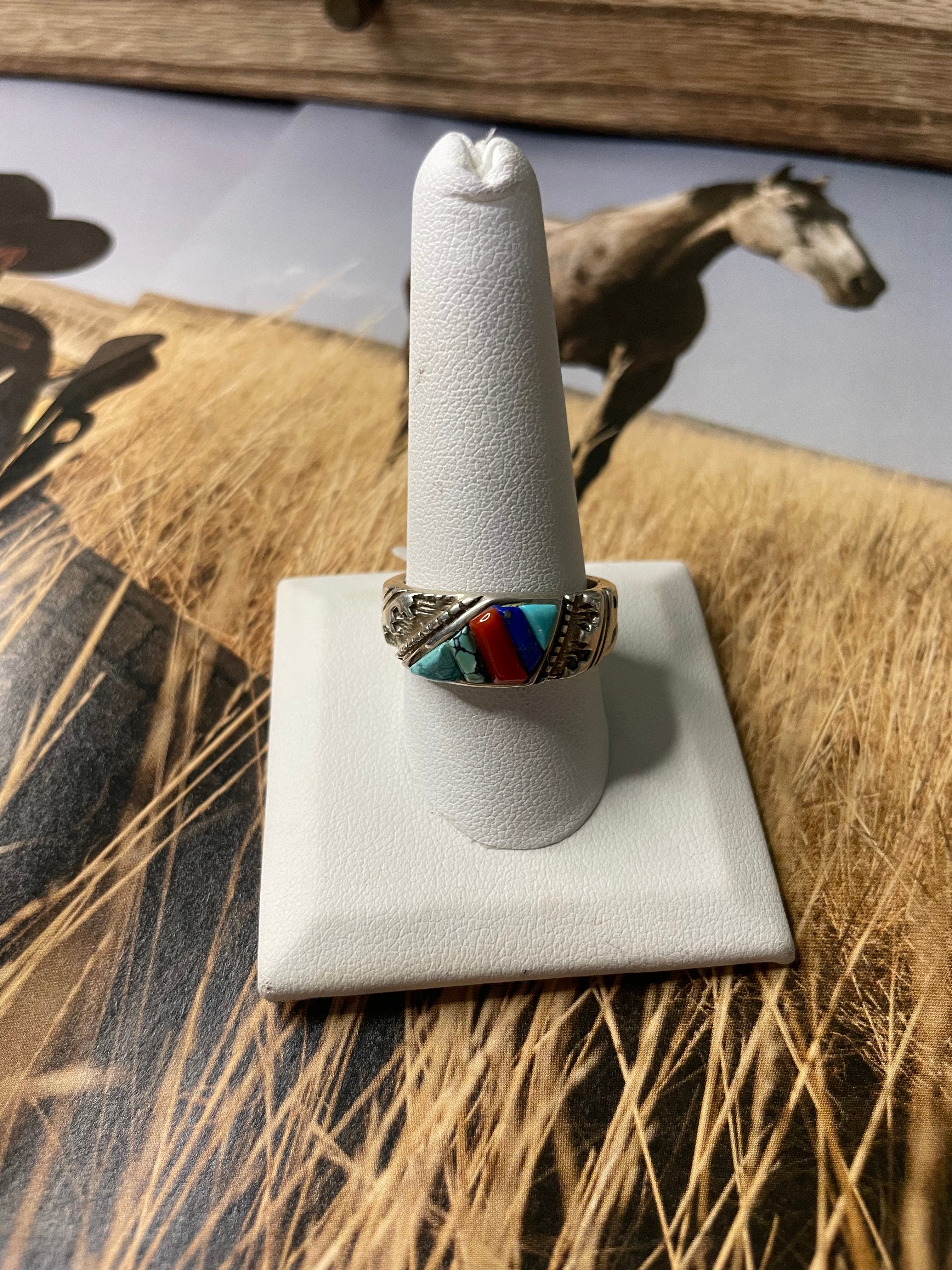 Navajo Multi-Stone And Sterling Silver Ring Size 10