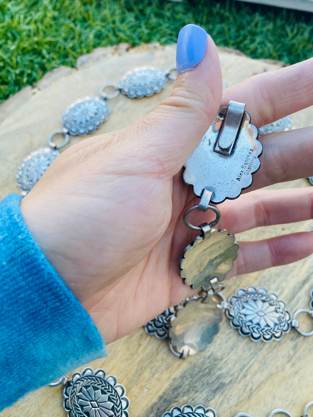 Handcrafted Vintage Sterling Silver Concho Belt 37-40"
