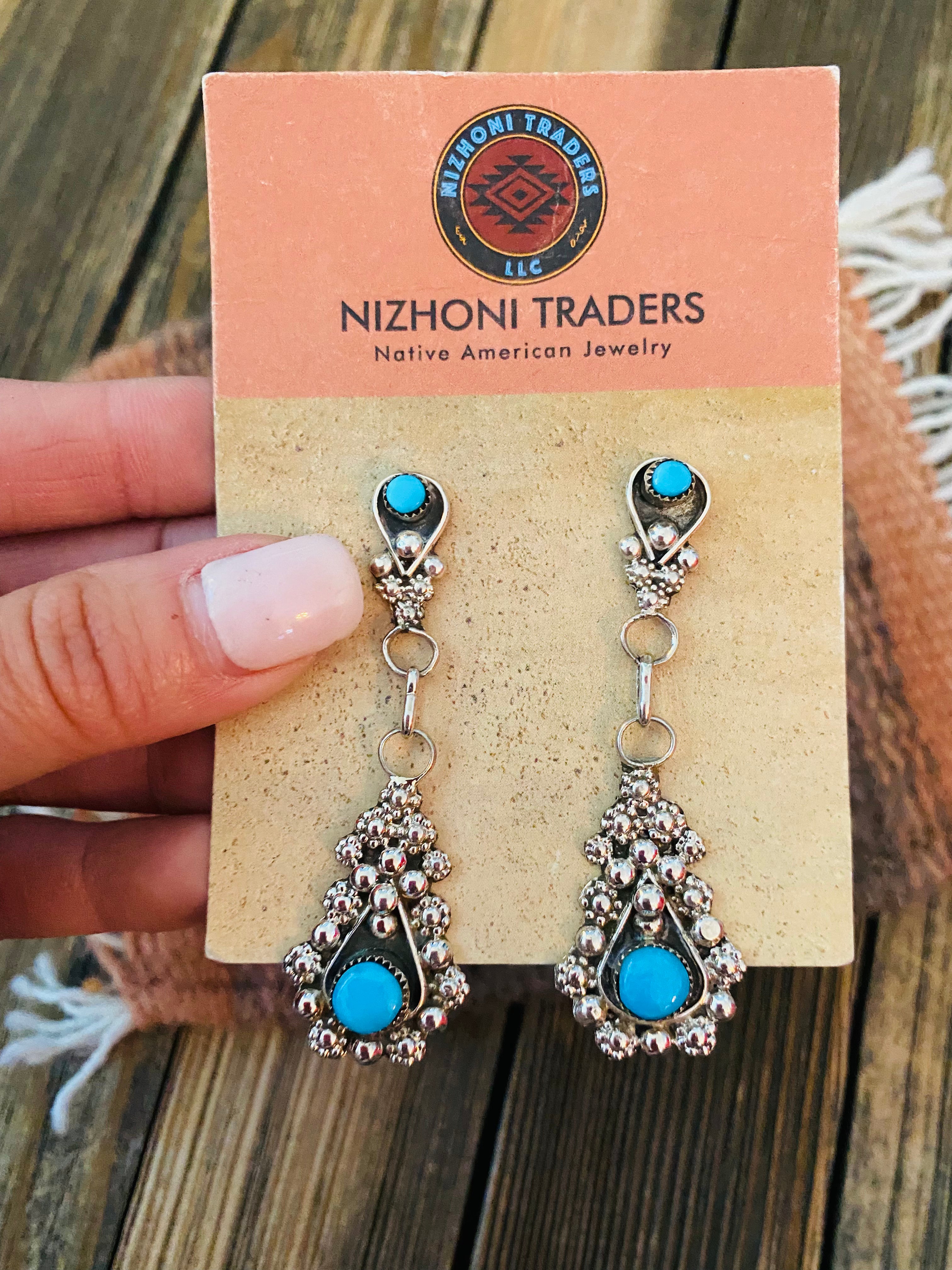 Zuni Sterling Silver & Turquoise Dangle Earrings