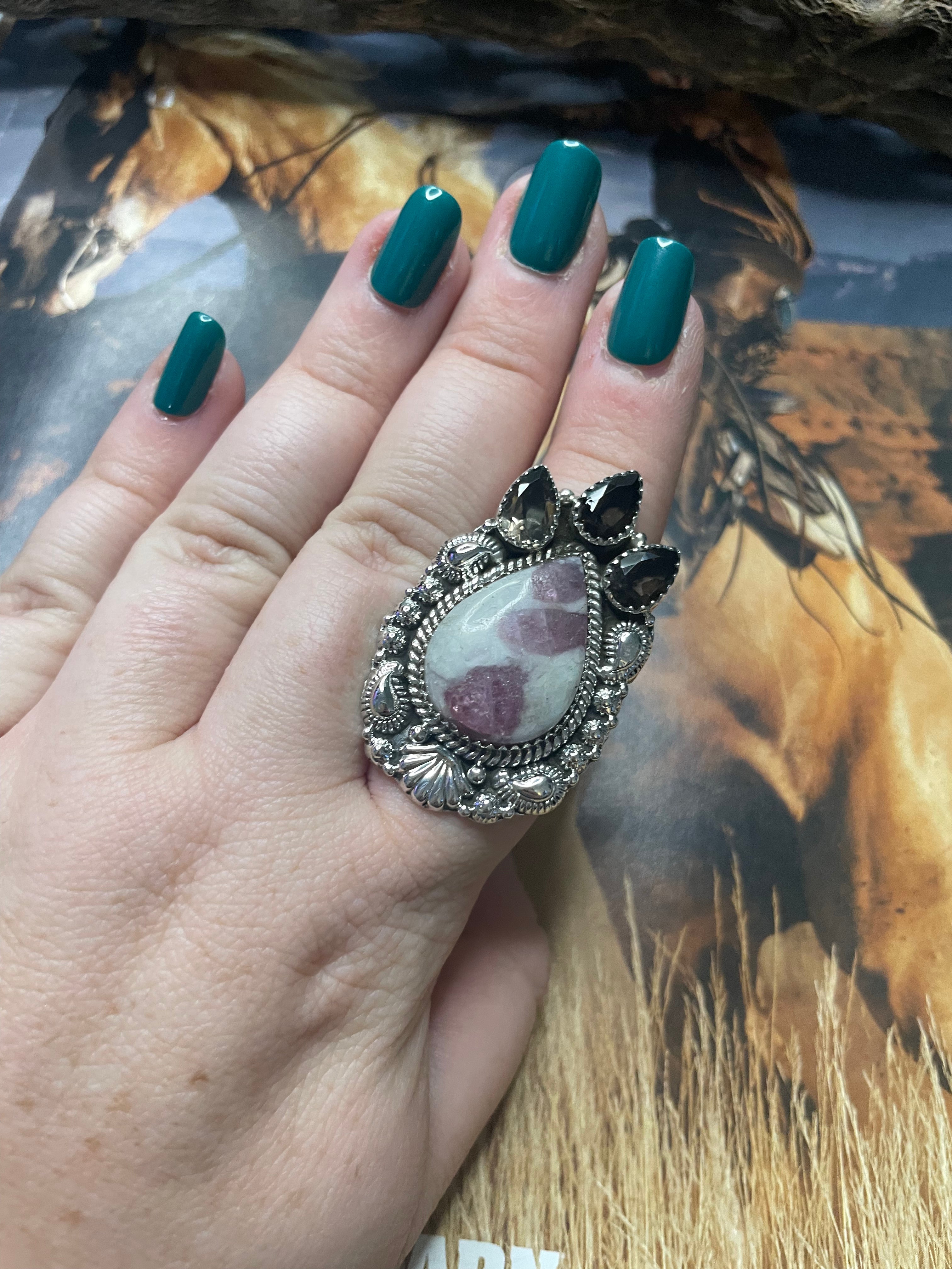 Handmade Tourmaline Quartz Adjustable Ring