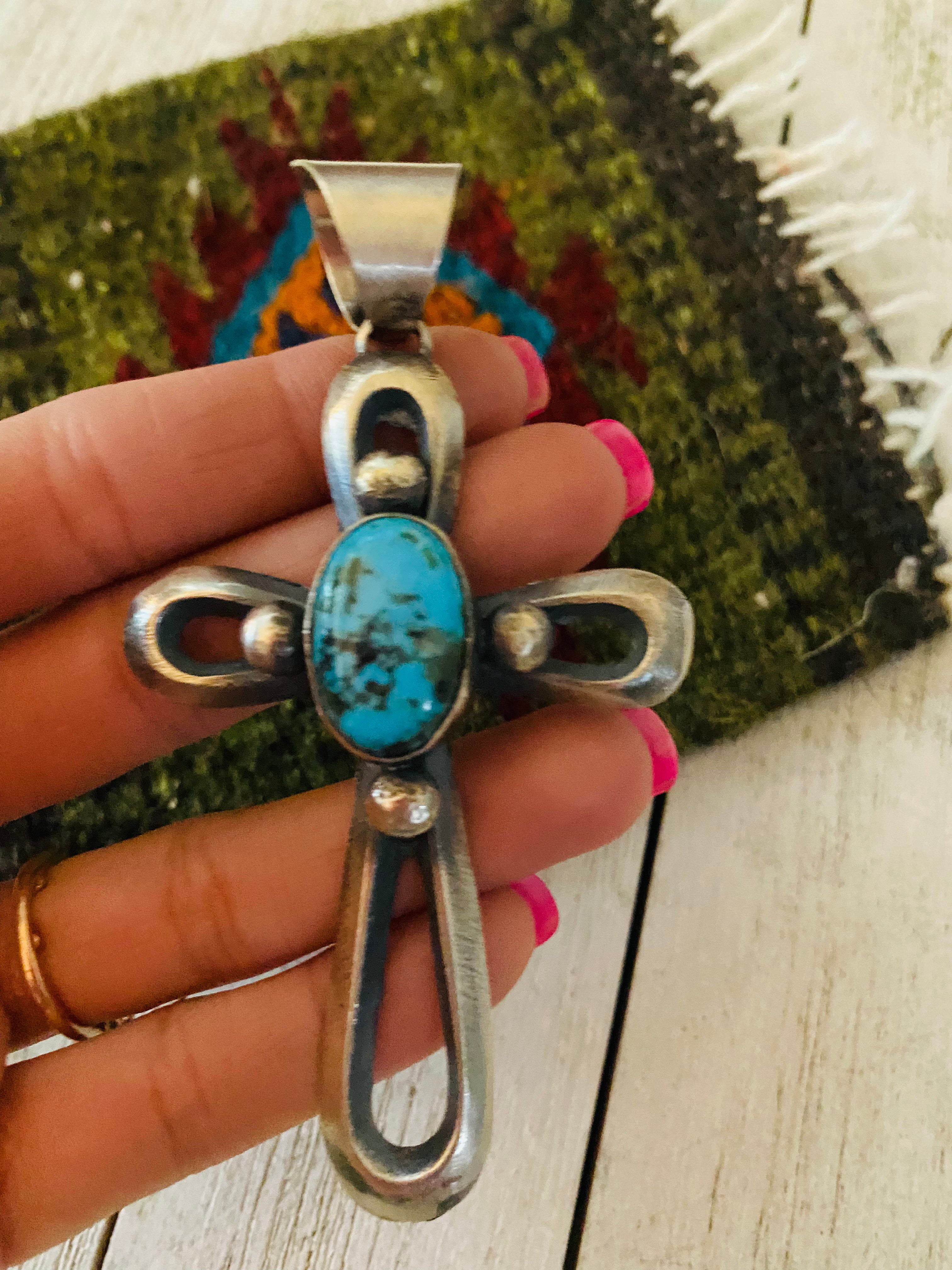 Navajo Sterling Silver & Turquoise Cross Pendant