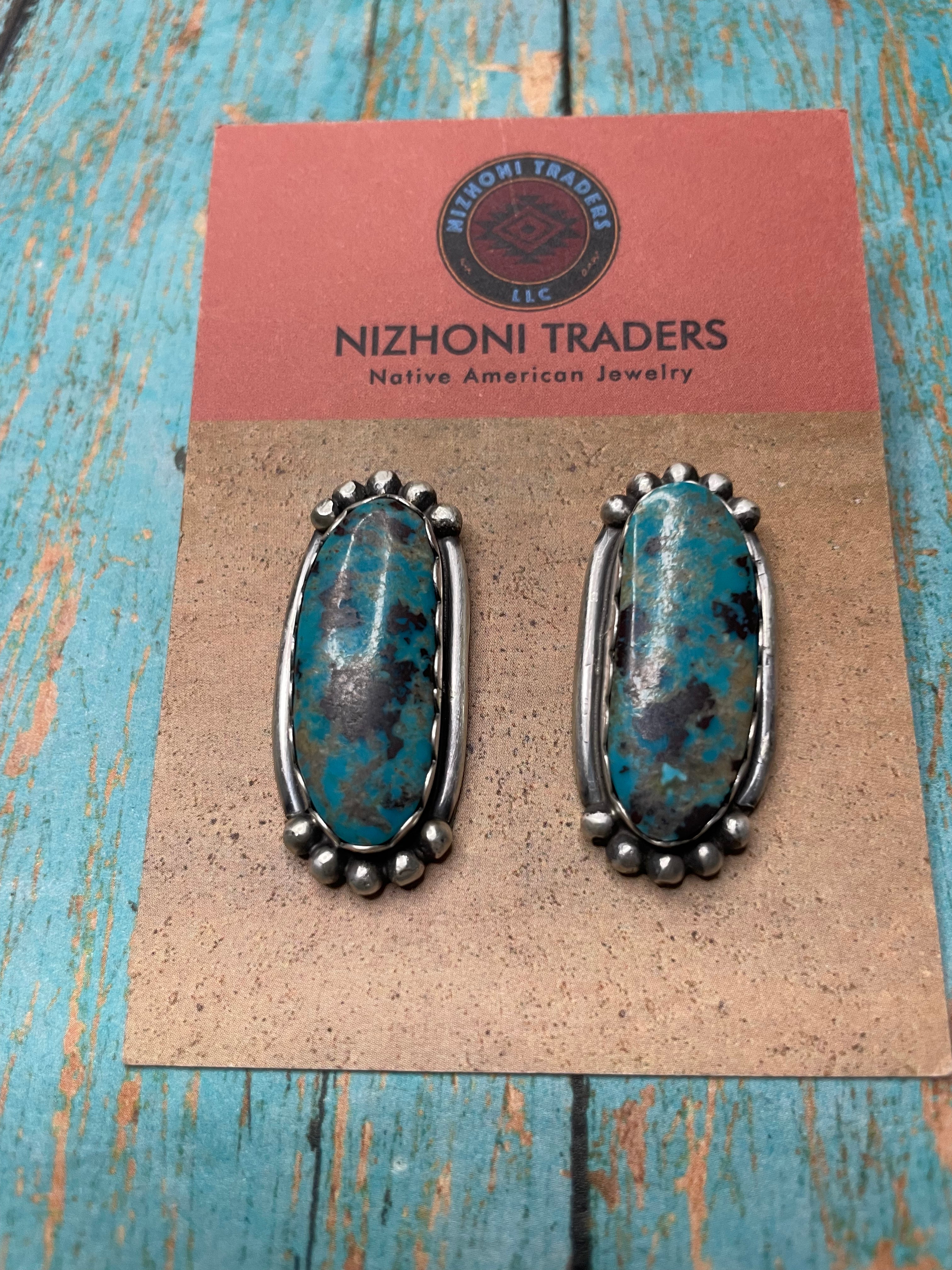 Navajo Turquoise And Sterling Silver Post Earrings