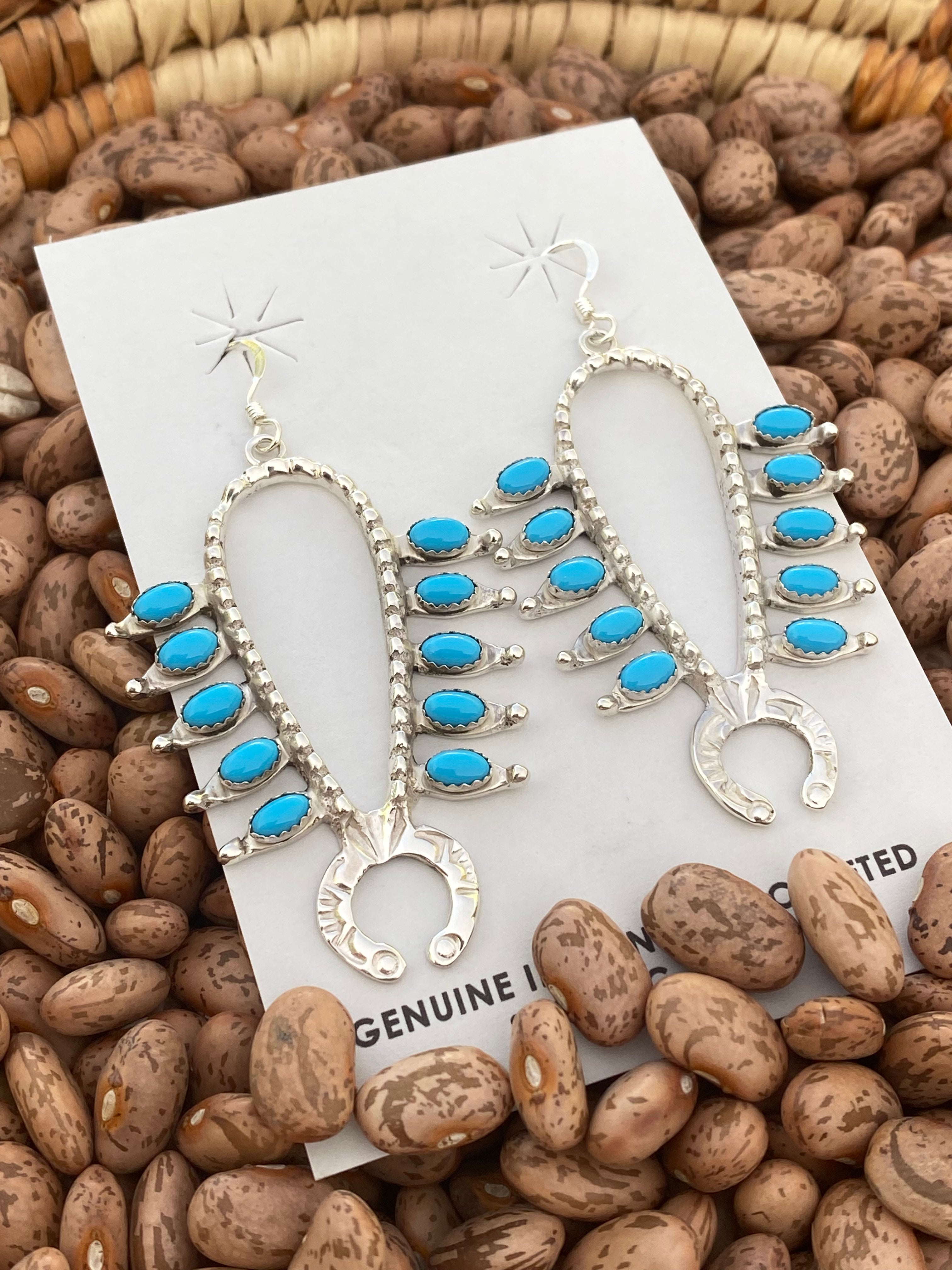 Silver squash blossom earrings clearance