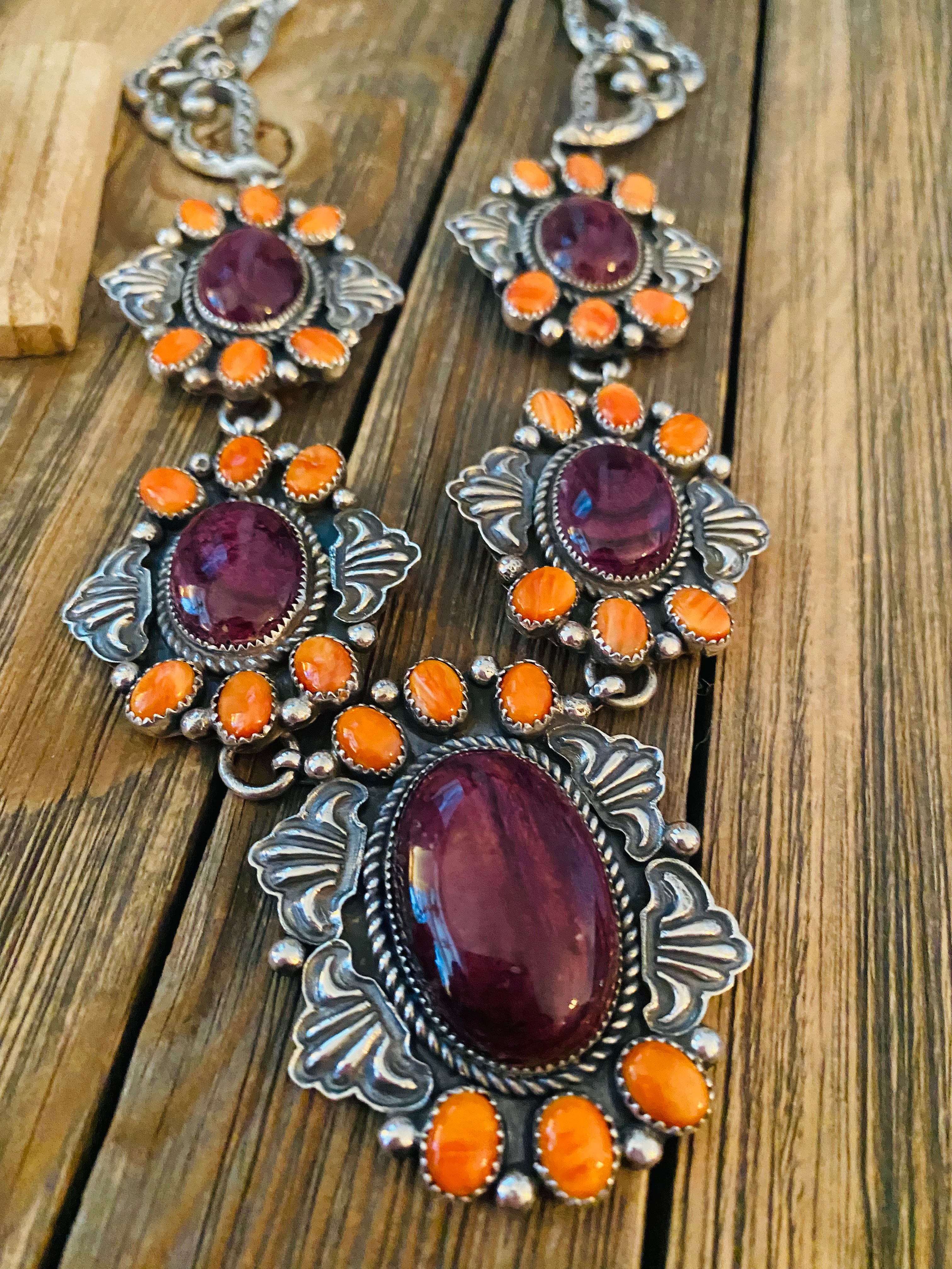 Navajo Multicolor Spiny And Sterling Silver 4 Piece Set by Kevin Billah