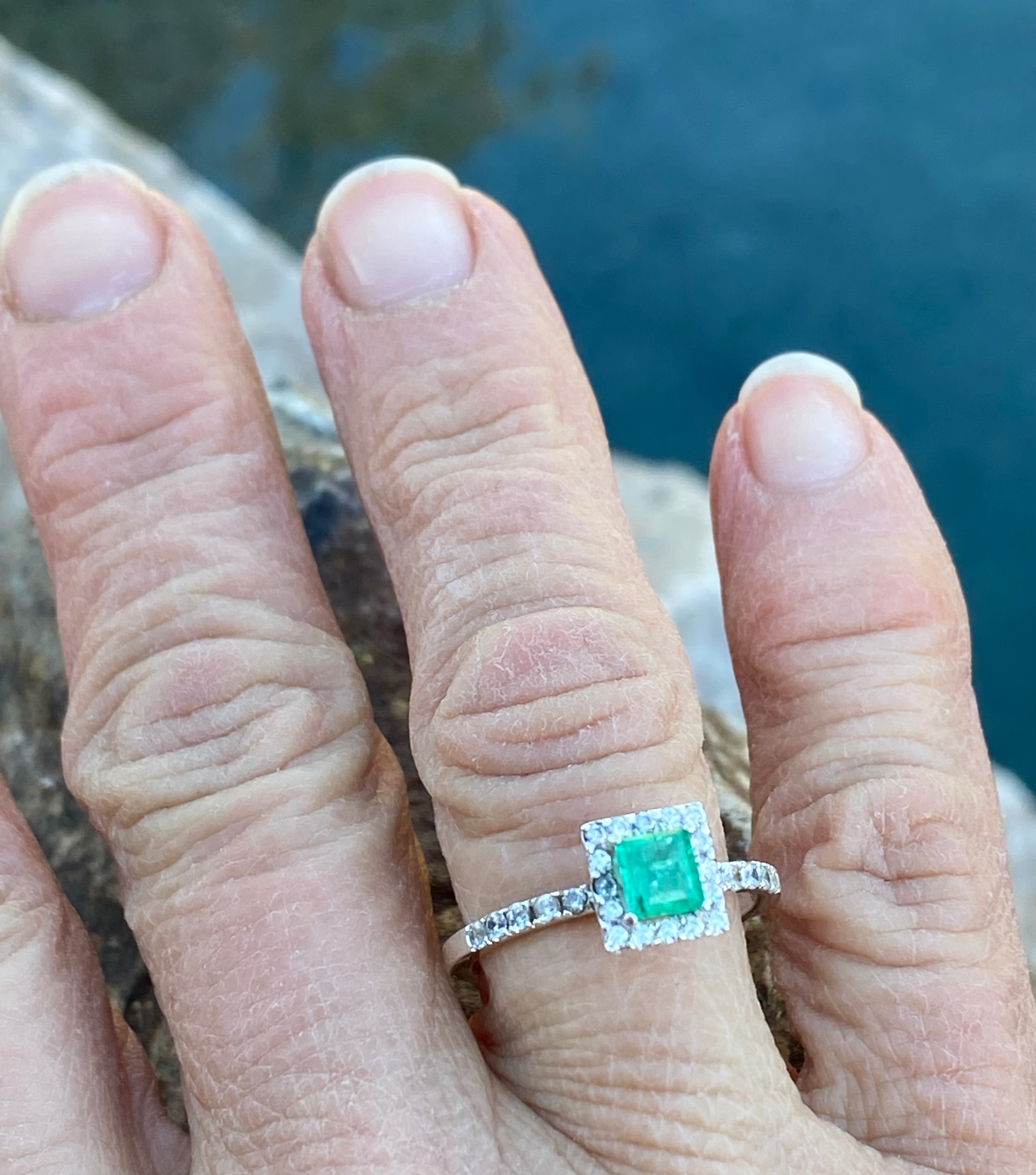 Colombian Emerald Earrings & Ring Set in Sterling Silver