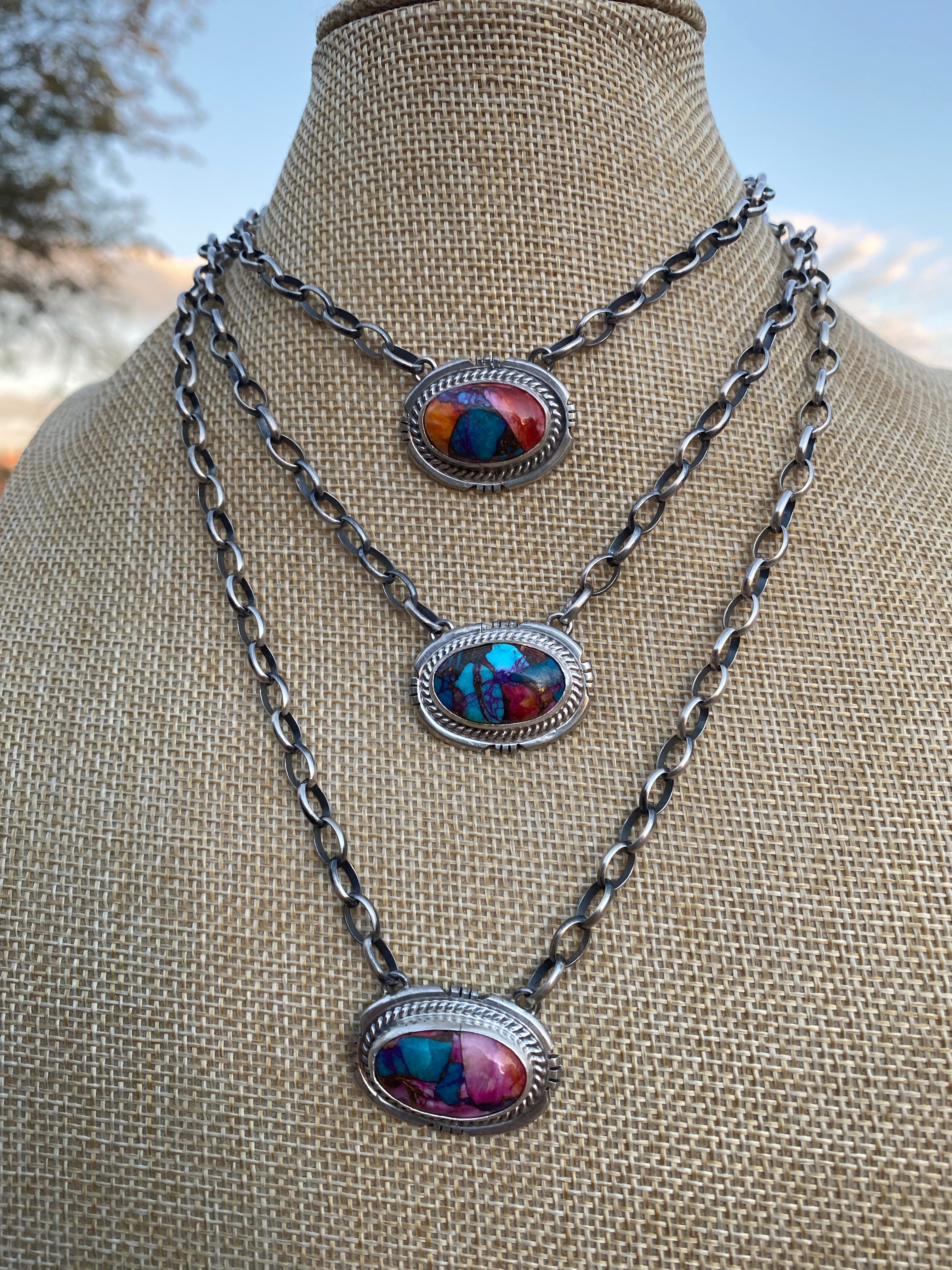 Navajo Sherbet Mojave & Sterling Necklace