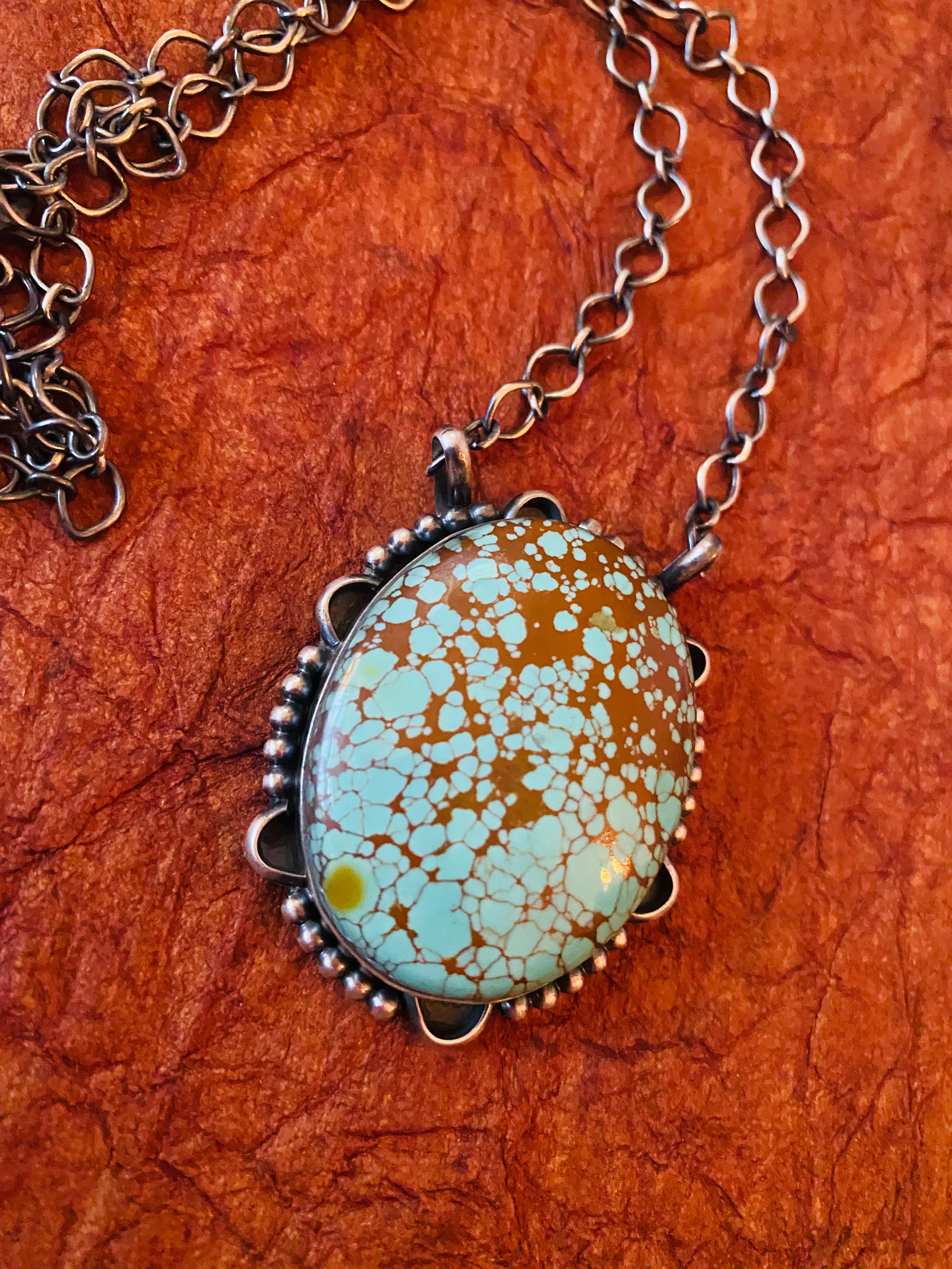 Navajo Sterling Silver & Number 8 Turquoise Necklace