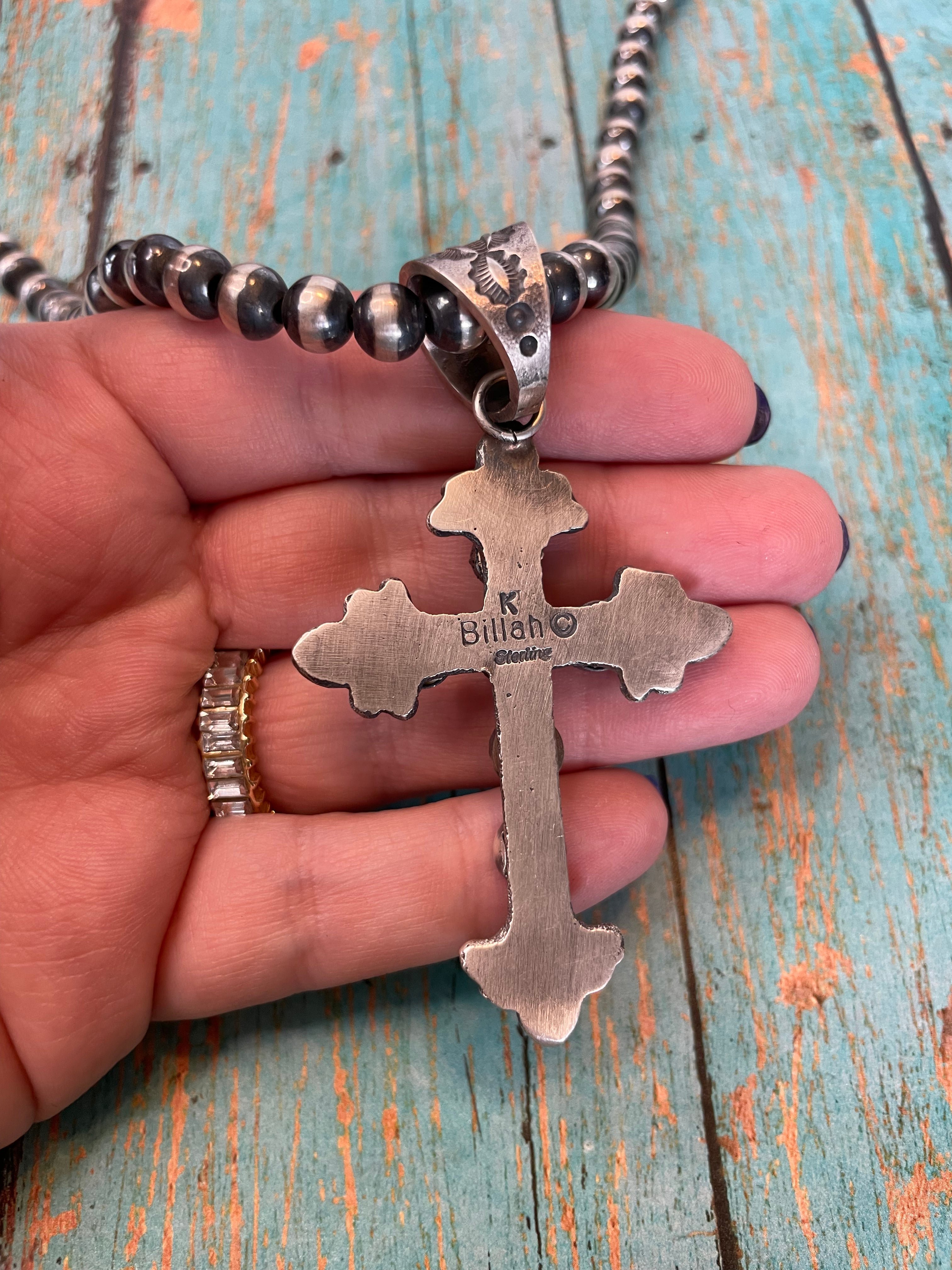 Kevin Billah Sterling Silver And Turquoise Cross Pendant Signed