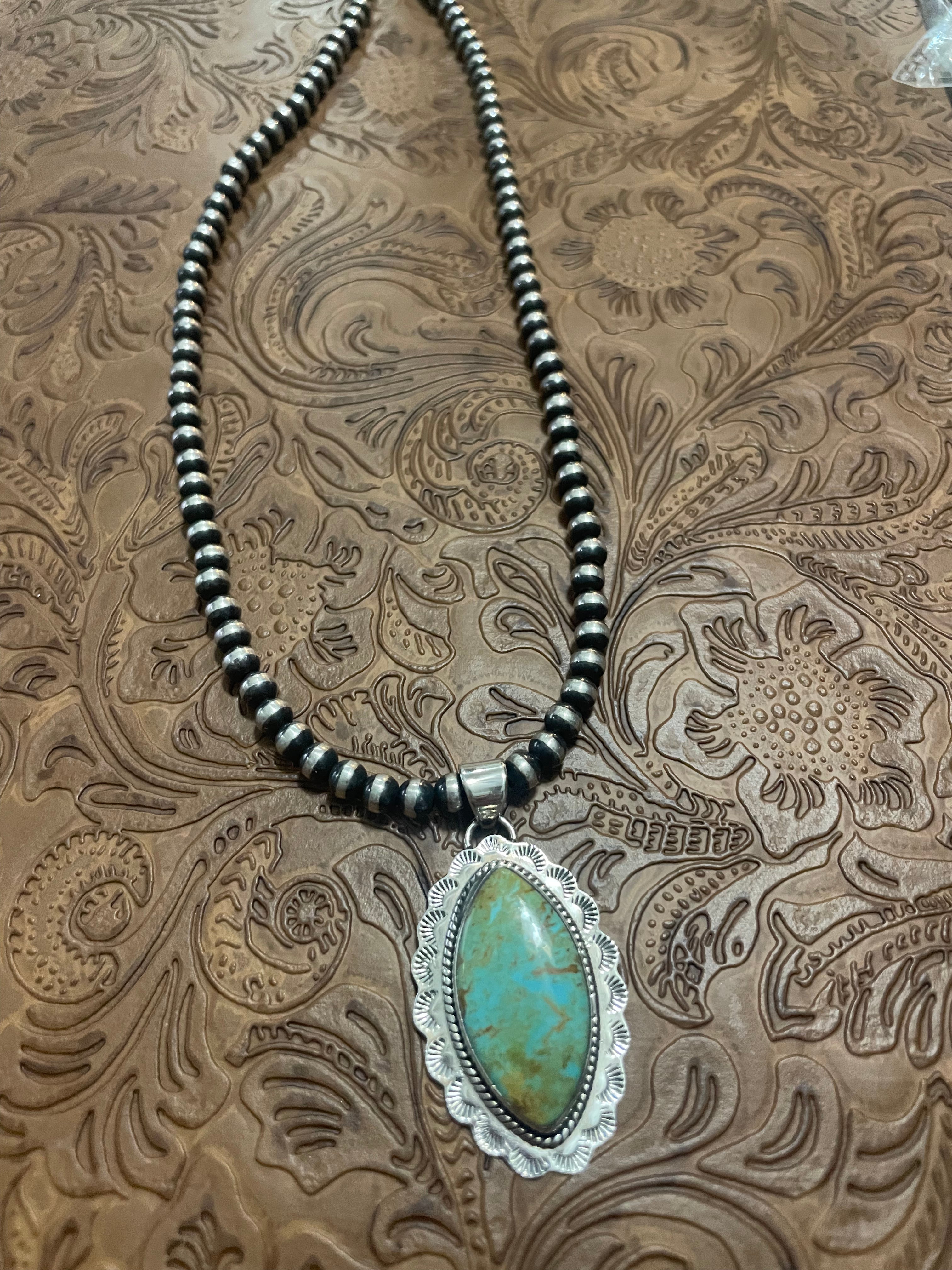 Handmade Sterling Silver & Turquoise Pendant Signed Nizhoni