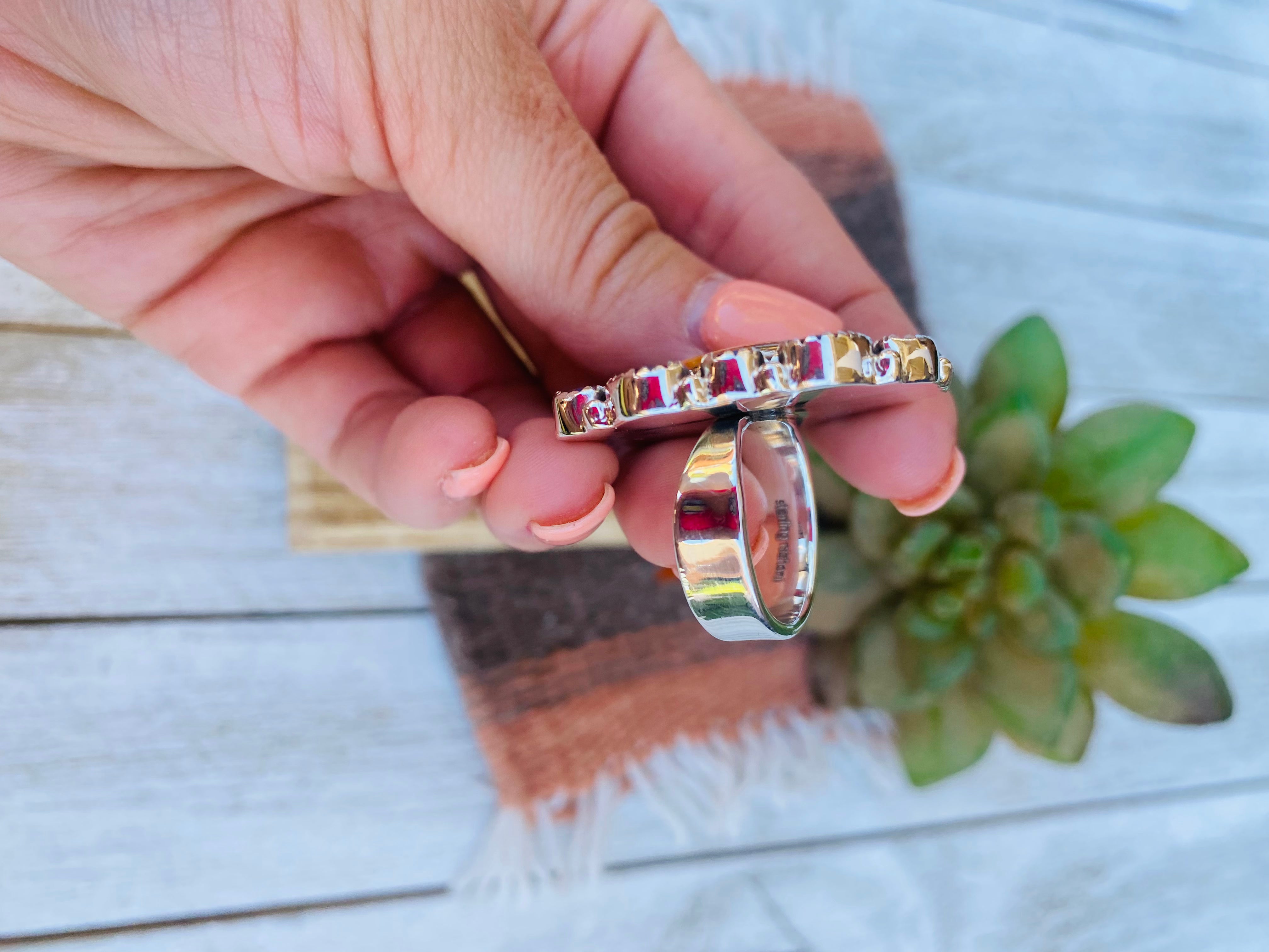 Handmade Sterling Silver & Multi Stone Cluster Adjustable Ring