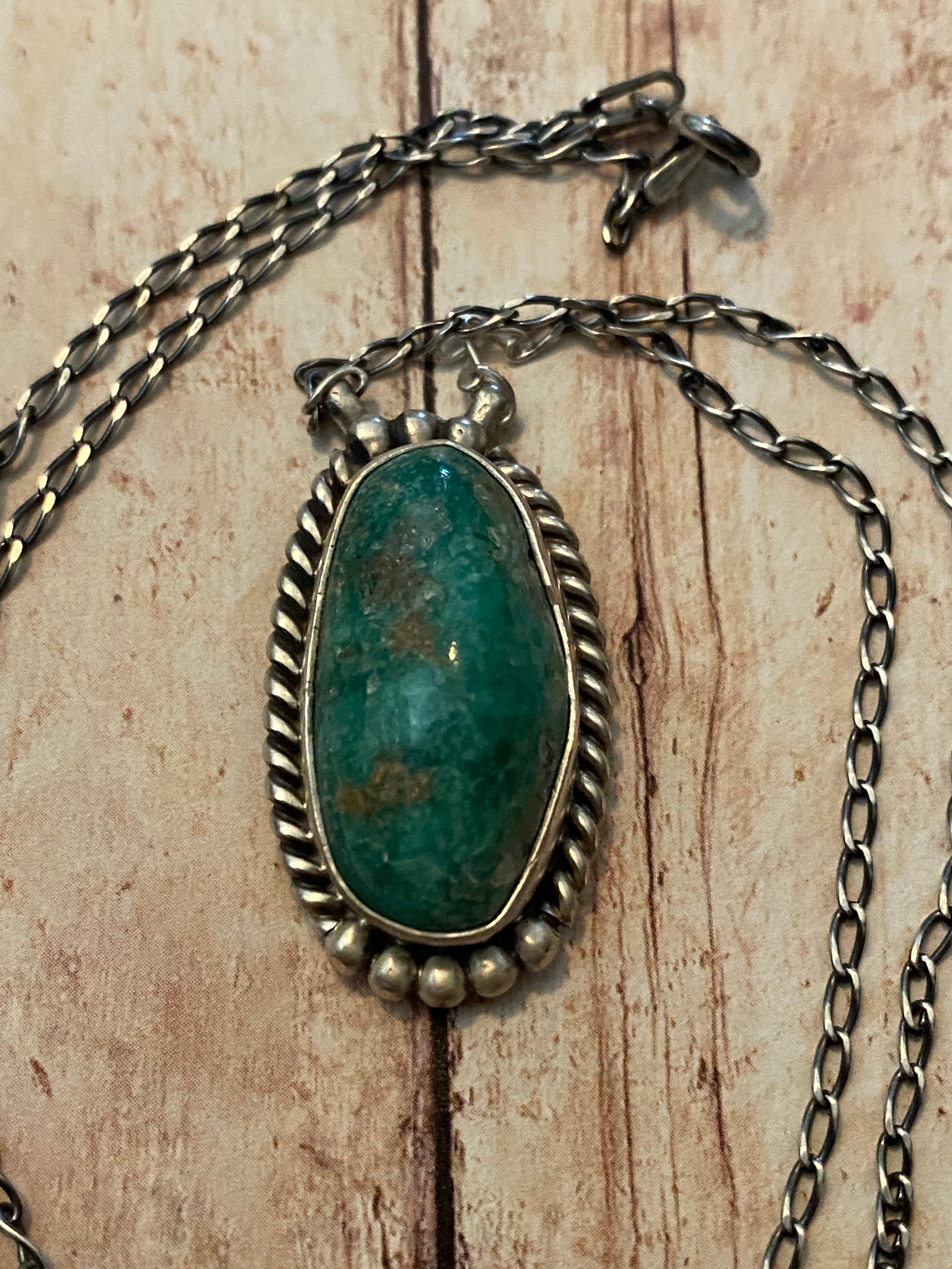 Navajo Sterling Silver And Turquoise Stone Southwest Necklace Signed