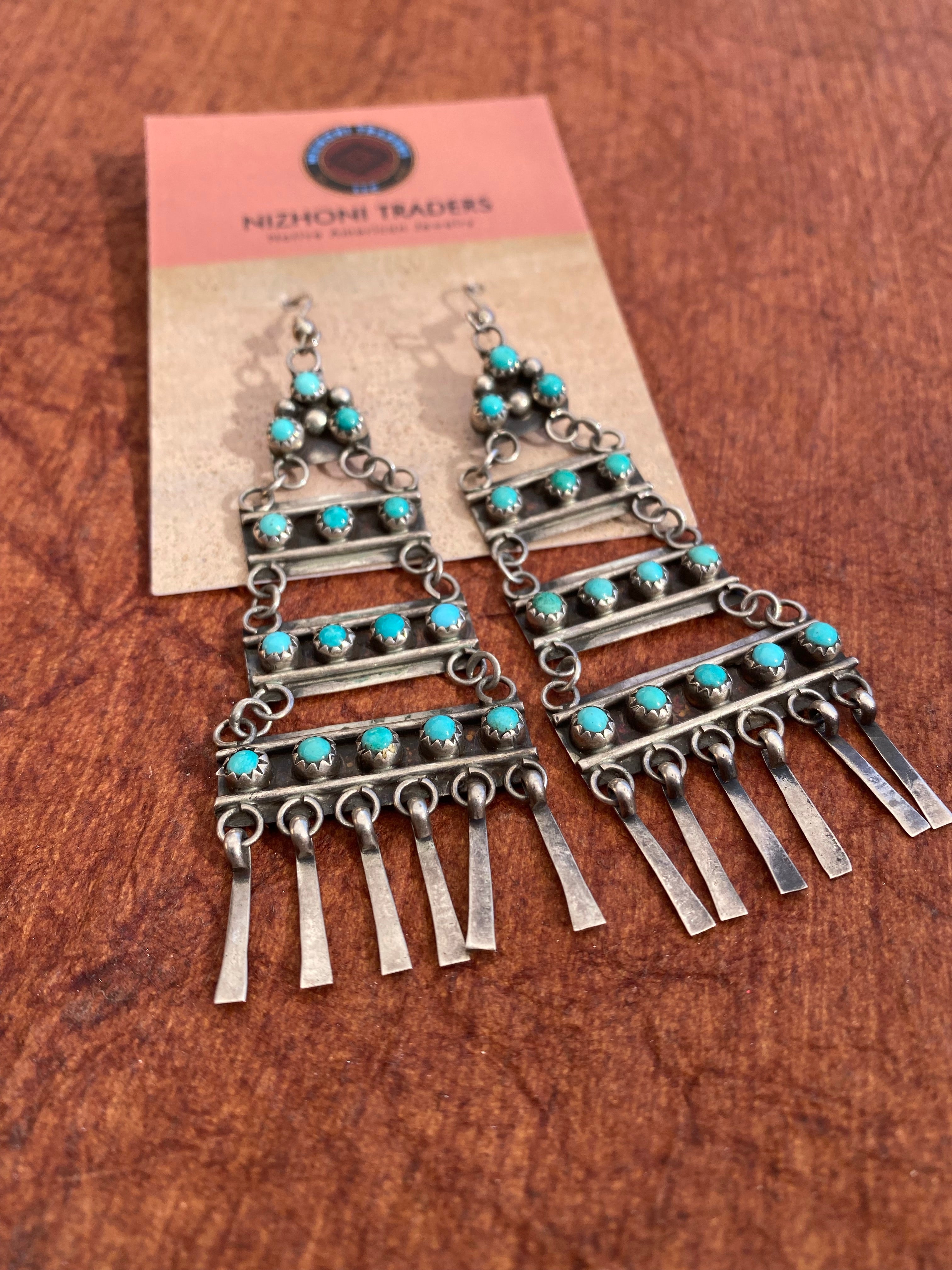 Vintage Turquoise and Sterling Navajo Chandelier Dangles