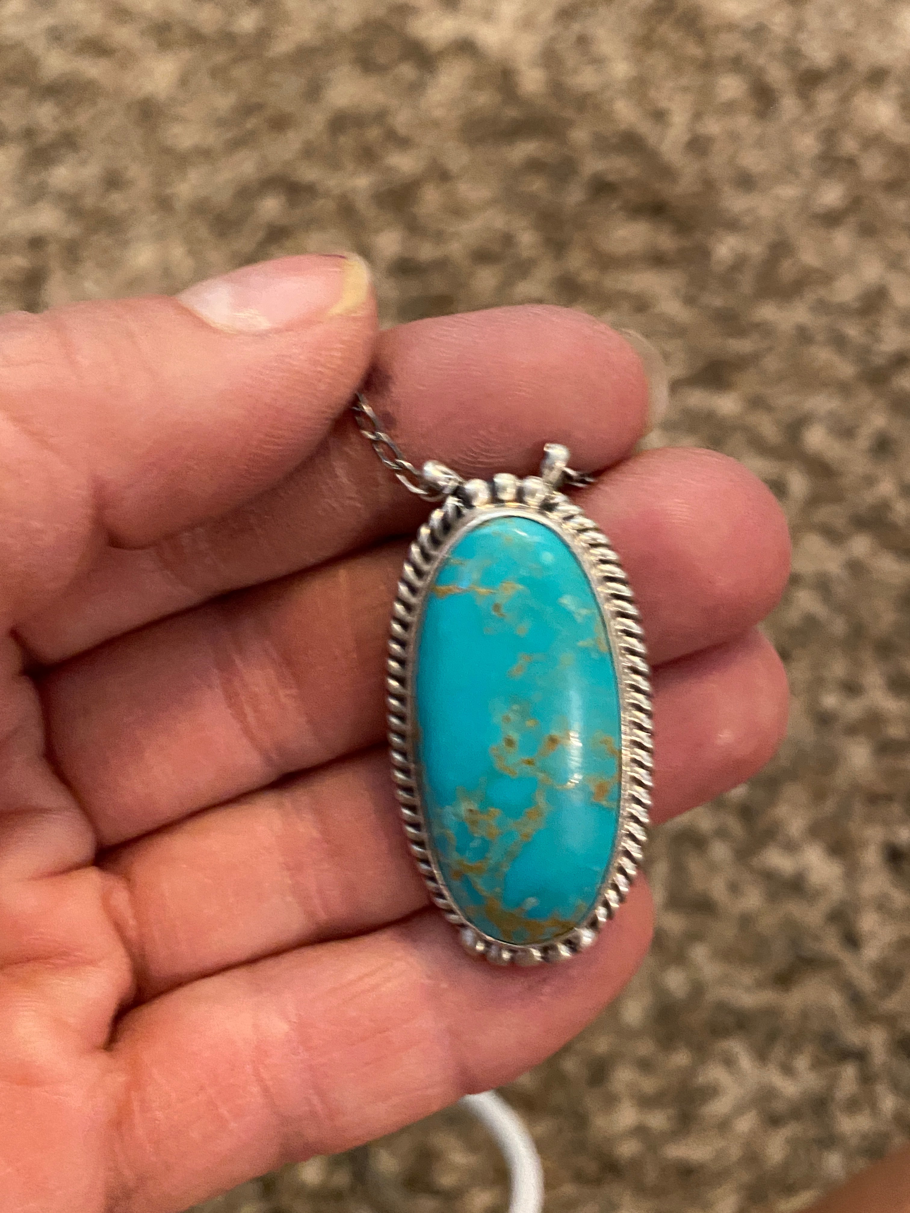 Navajo Sterling Silver And Turquoise Stone Southwest Necklace Signed