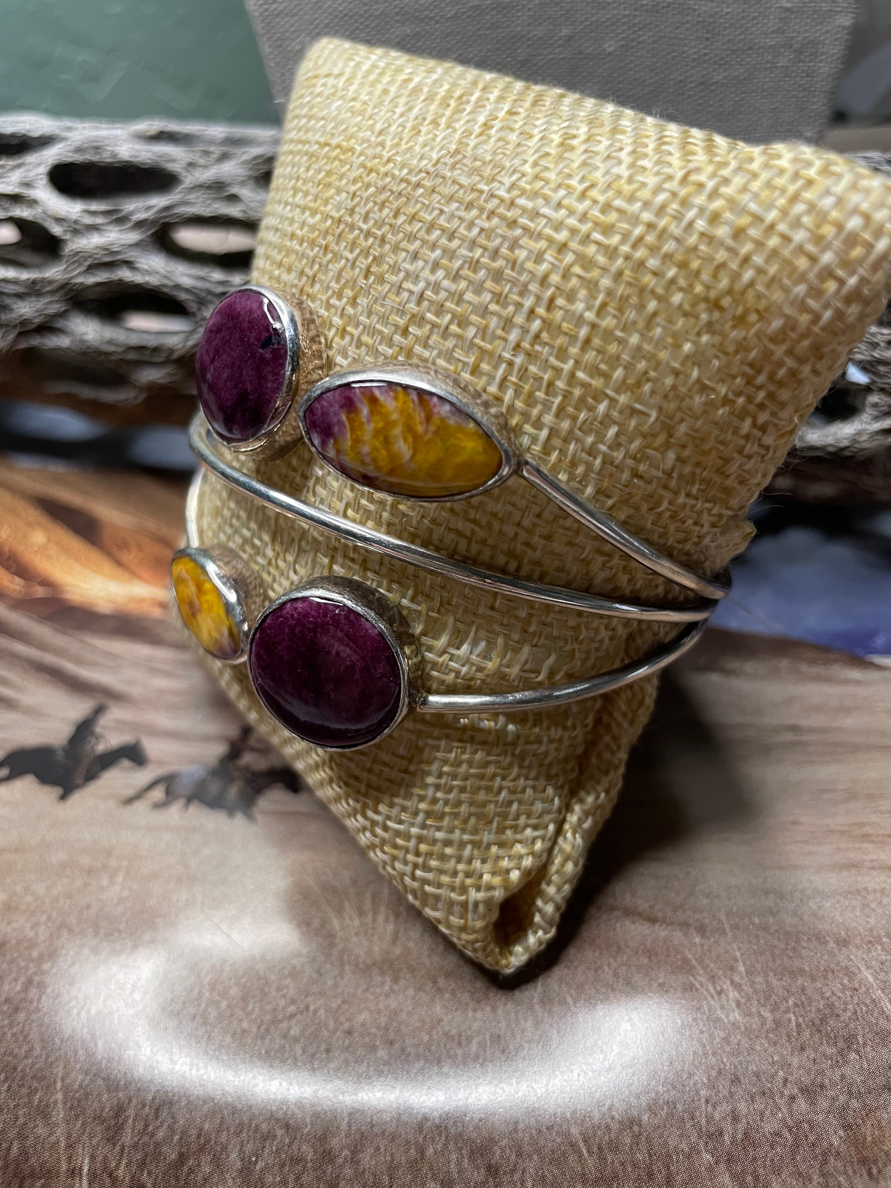 Navajo Beautiful Floating Purple Spiny Sterling Silver Cuff Bracelet