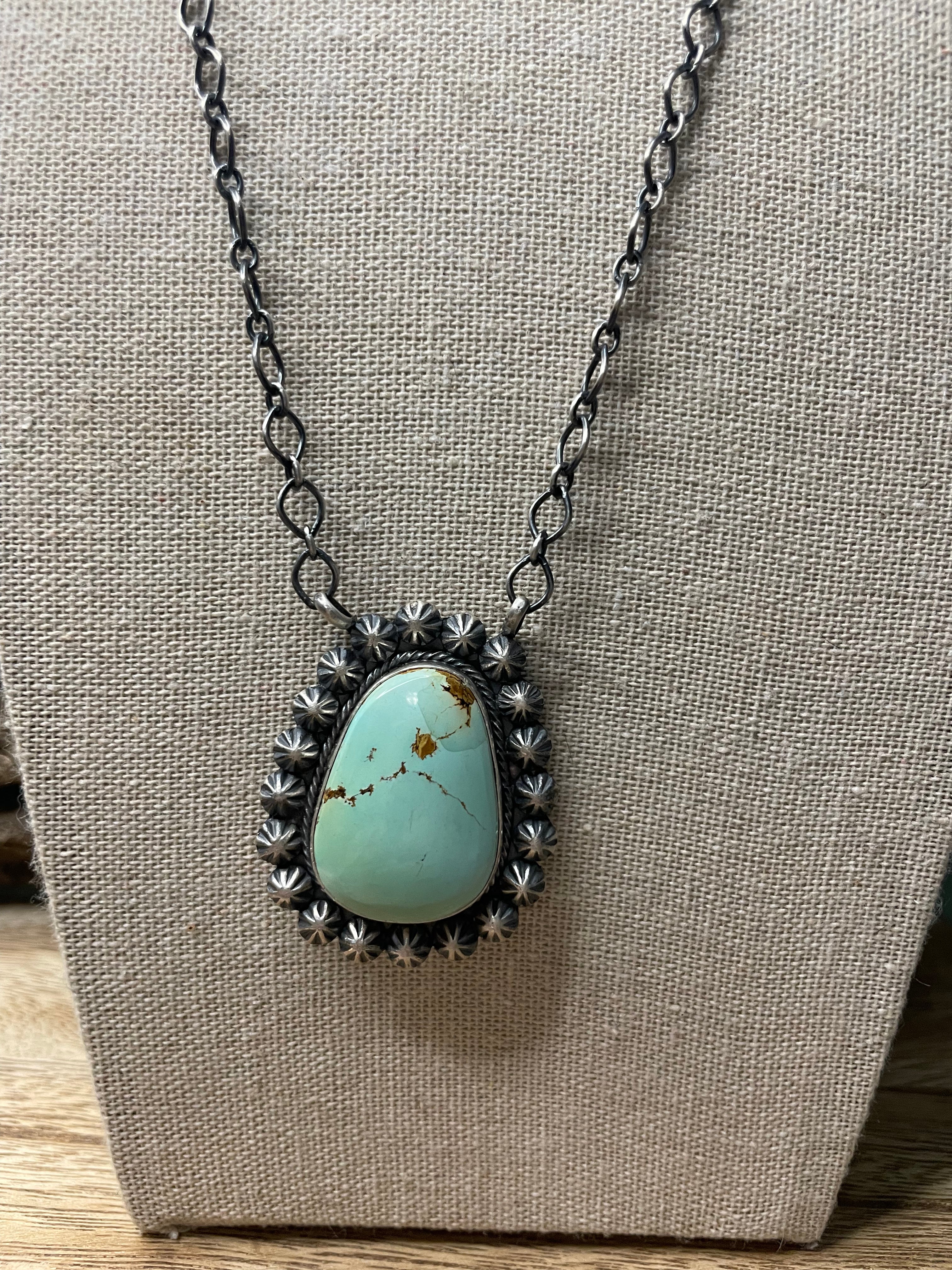 Navajo Sterling Silver And Turquoise Necklace Signed Tom Loy 20inch